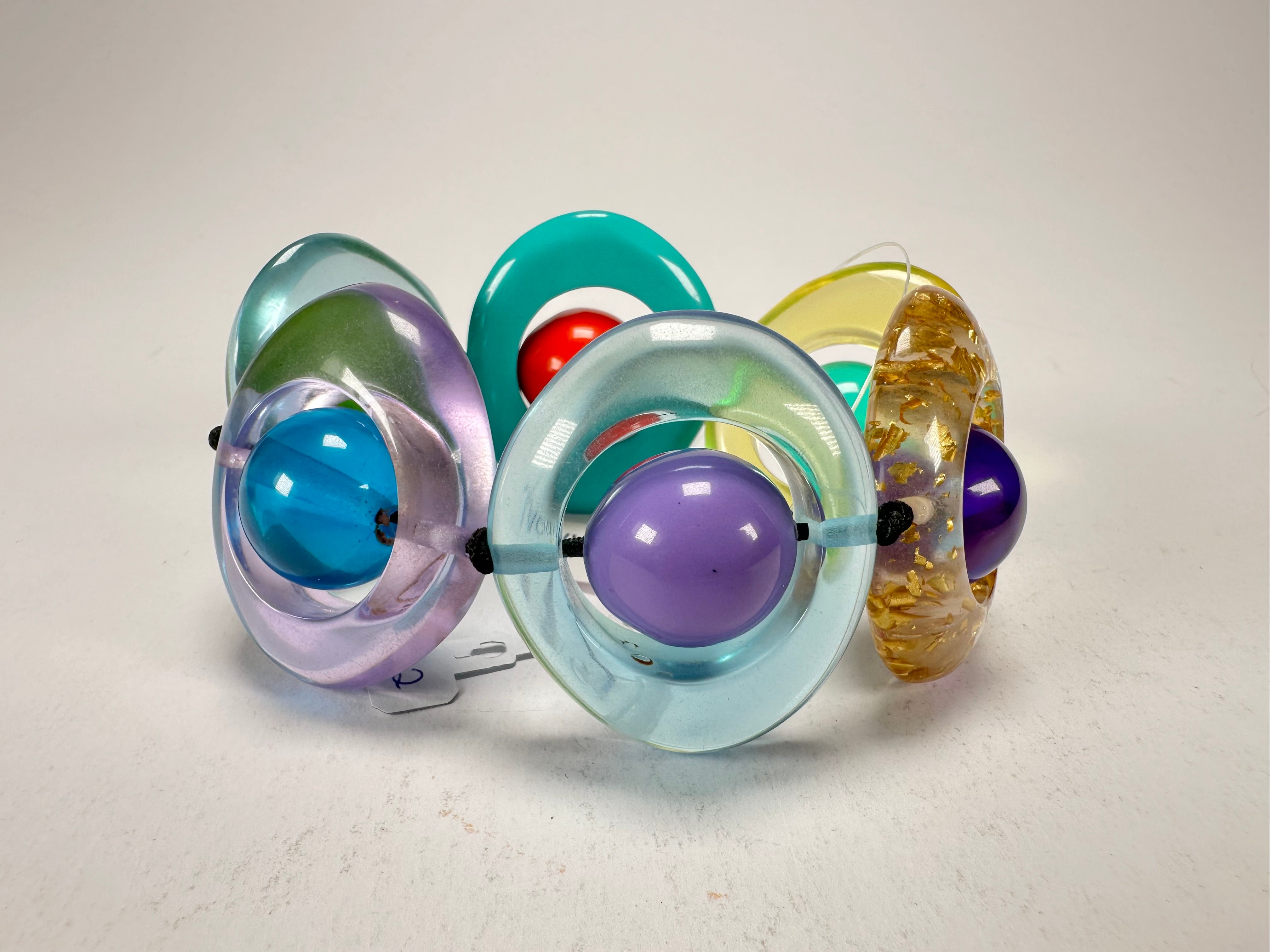 Jackie Brazil "Saturn" Transparent Paris Mix Disc & Ball Elastic Bracelet ( B0052 )