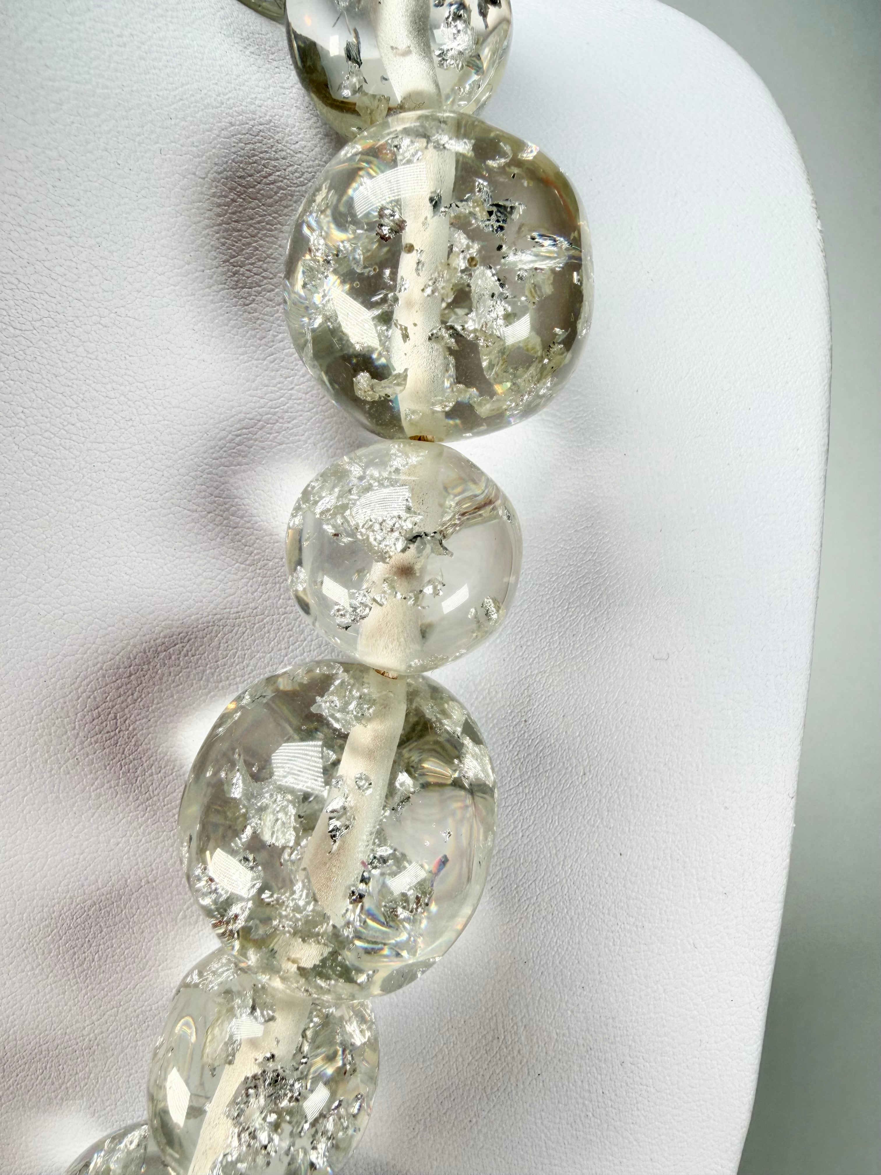 Jackie Brazil "Large spheres"  Short Abstract Silver Flakes Necklace 50cm ( N2692 )