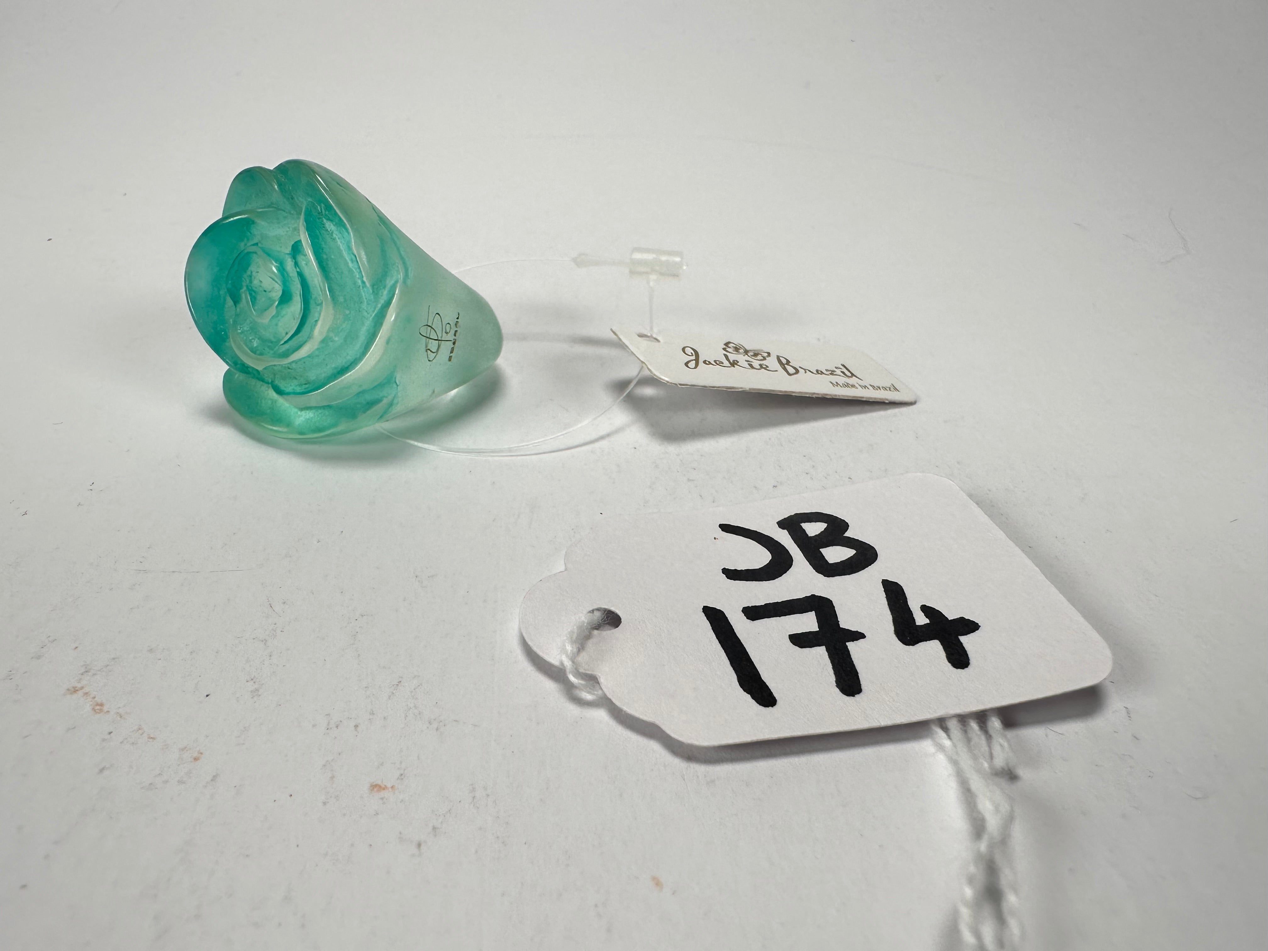 Jackie Brazil "Rose" Light Blue Resin Rose Ring ( R0585 ) Size UK P / US 7.5