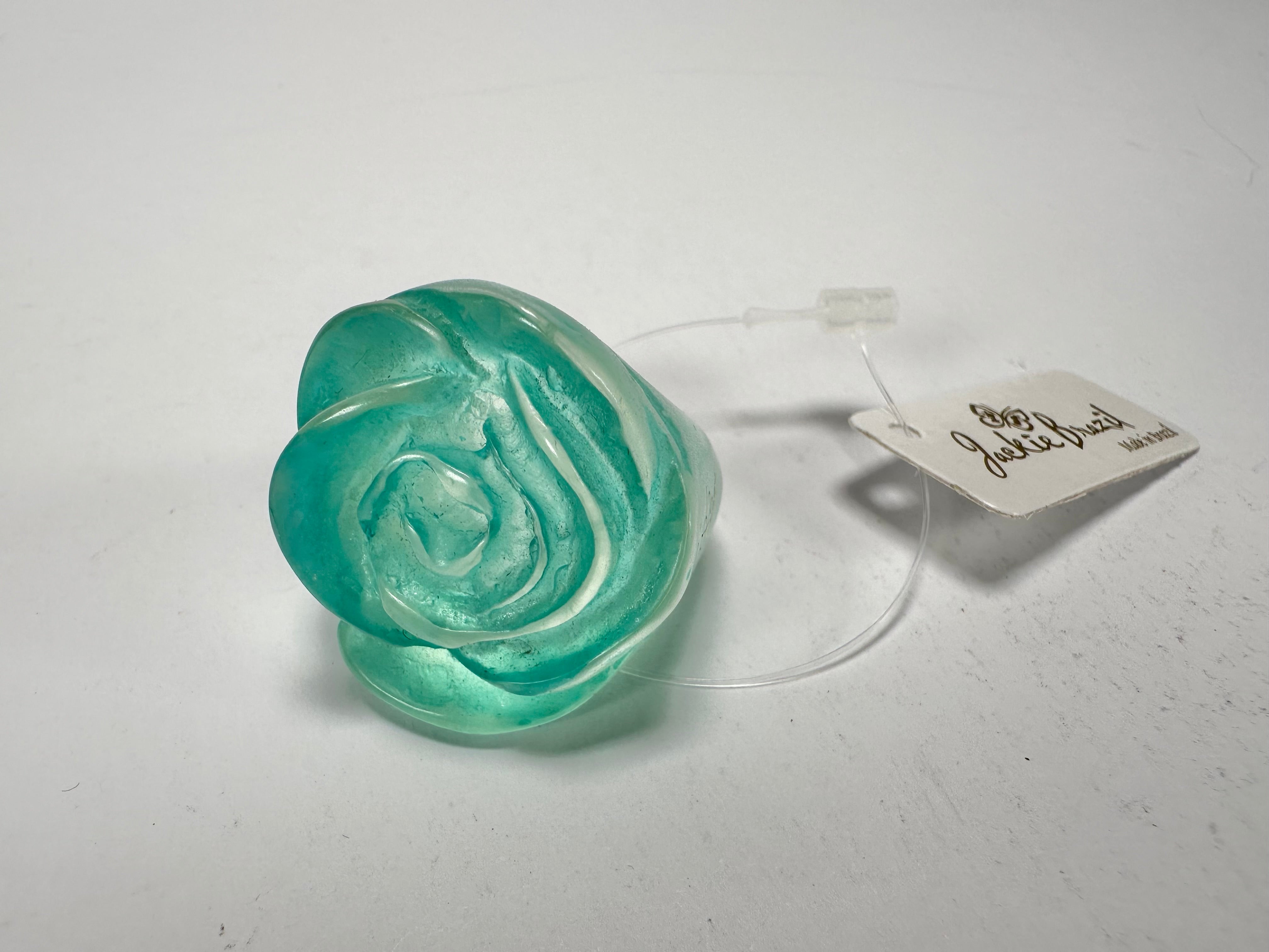Jackie Brazil "Rose" Light Blue Resin Rose Ring ( R0585 ) Size UK P / US 7.5