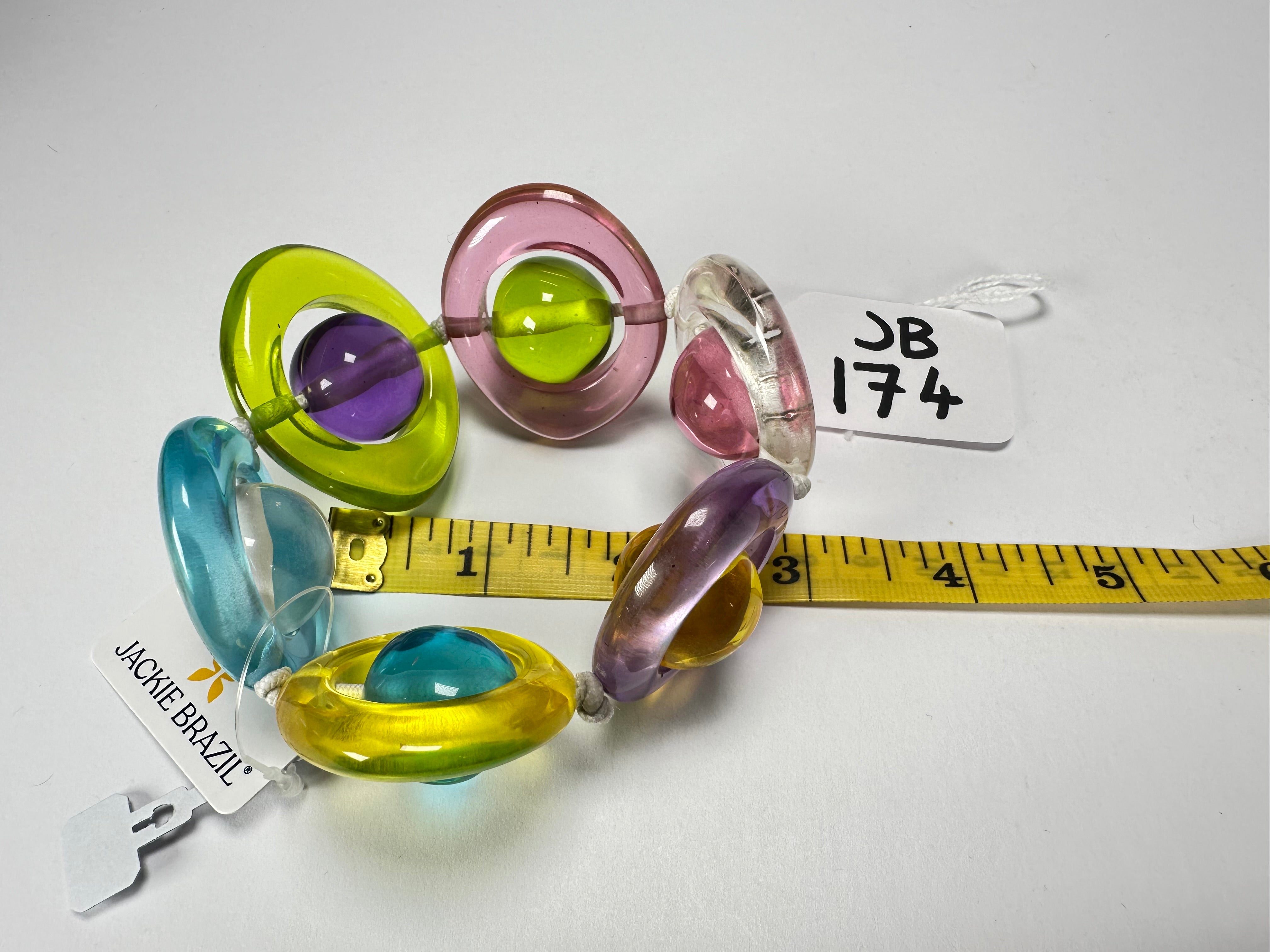 Jackie Brazil "Saturn" Transparent Disc & Ball Elastic Bracelet ( B0052 )