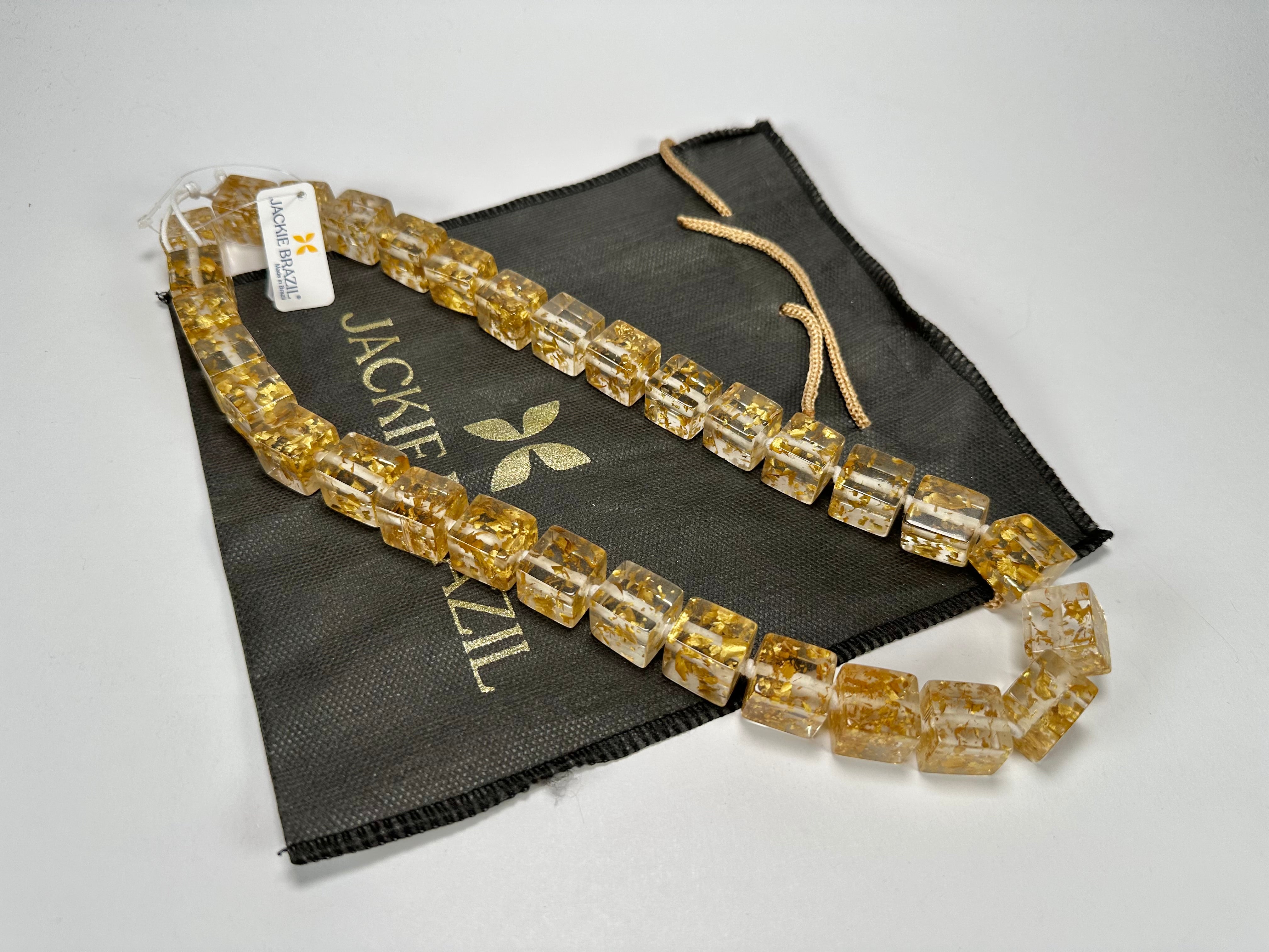Jackie Brazil "POP" Gold Flakes Liquorice Small Cubes 65cm Necklace ( N0046 )
