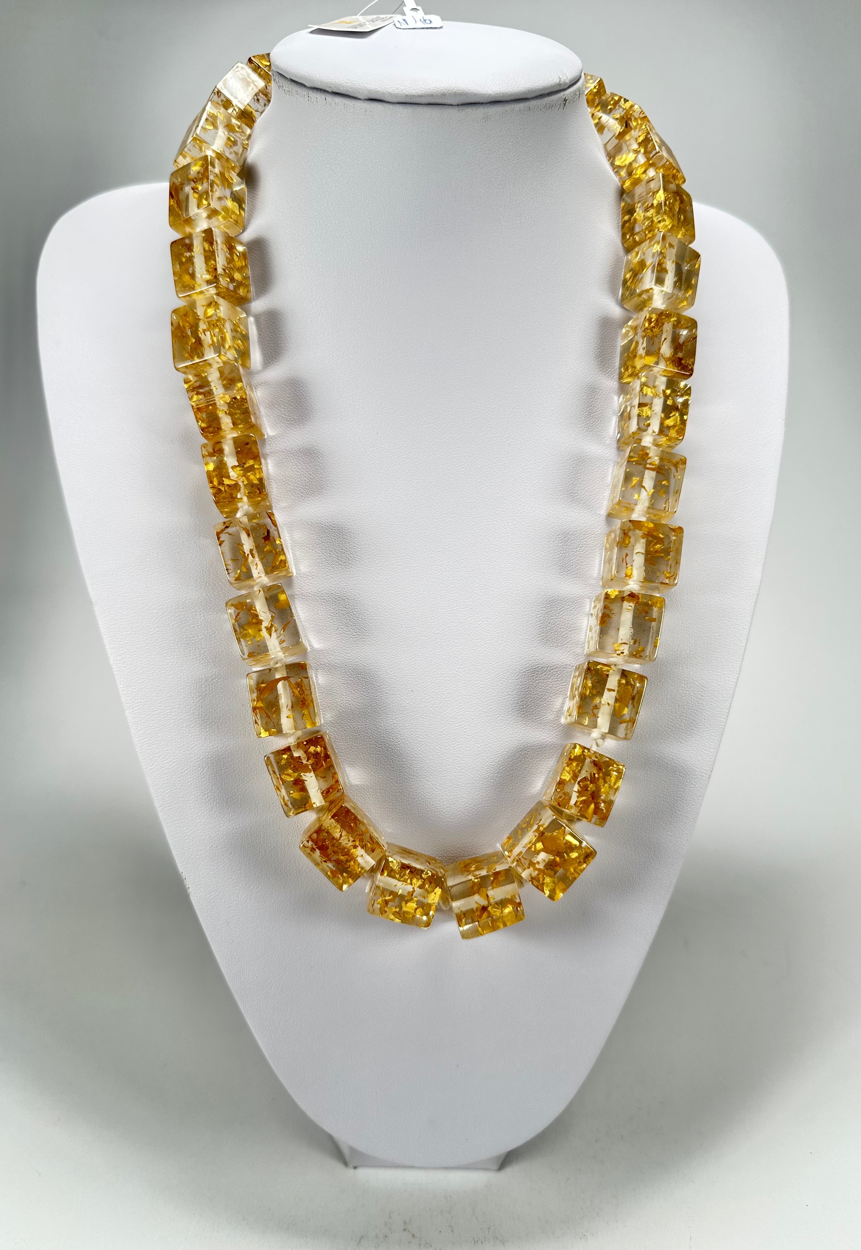Jackie Brazil "POP" Gold Flakes Liquorice Small Cubes 65cm Necklace ( N0046 )