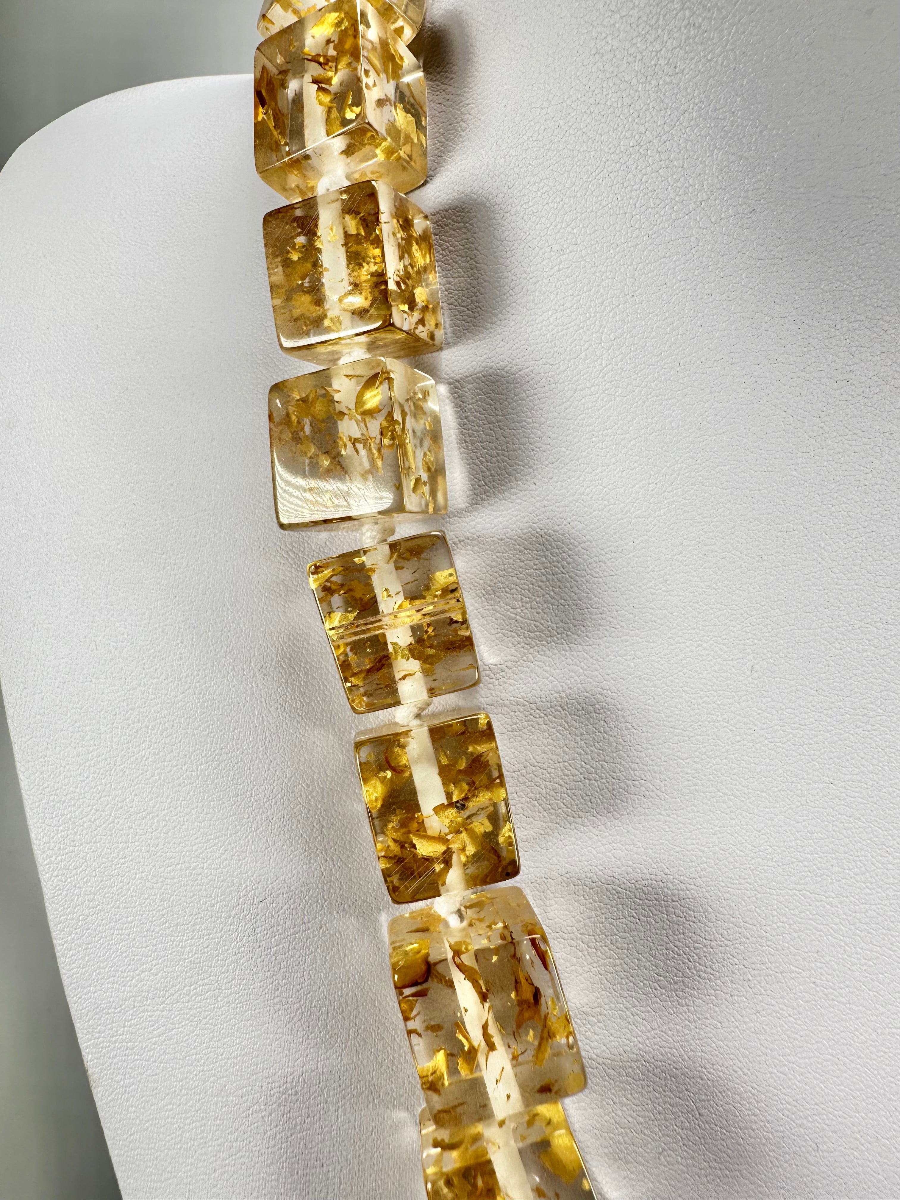 Jackie Brazil "POP" Gold Flakes Liquorice Small Cubes 65cm Necklace ( N0046 )