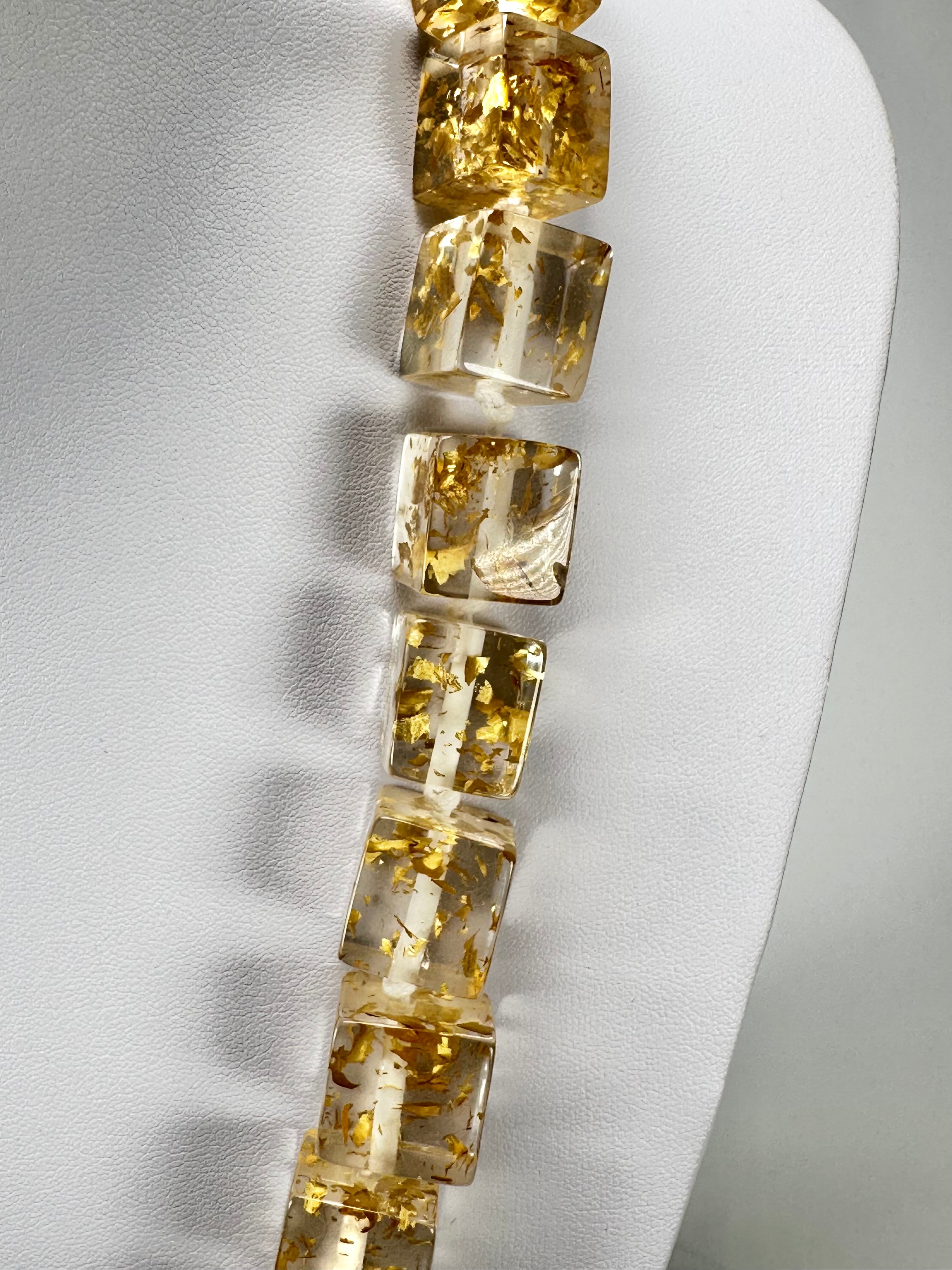 Jackie Brazil "POP" Gold Flakes Liquorice Small Cubes 65cm Necklace ( N0046 )