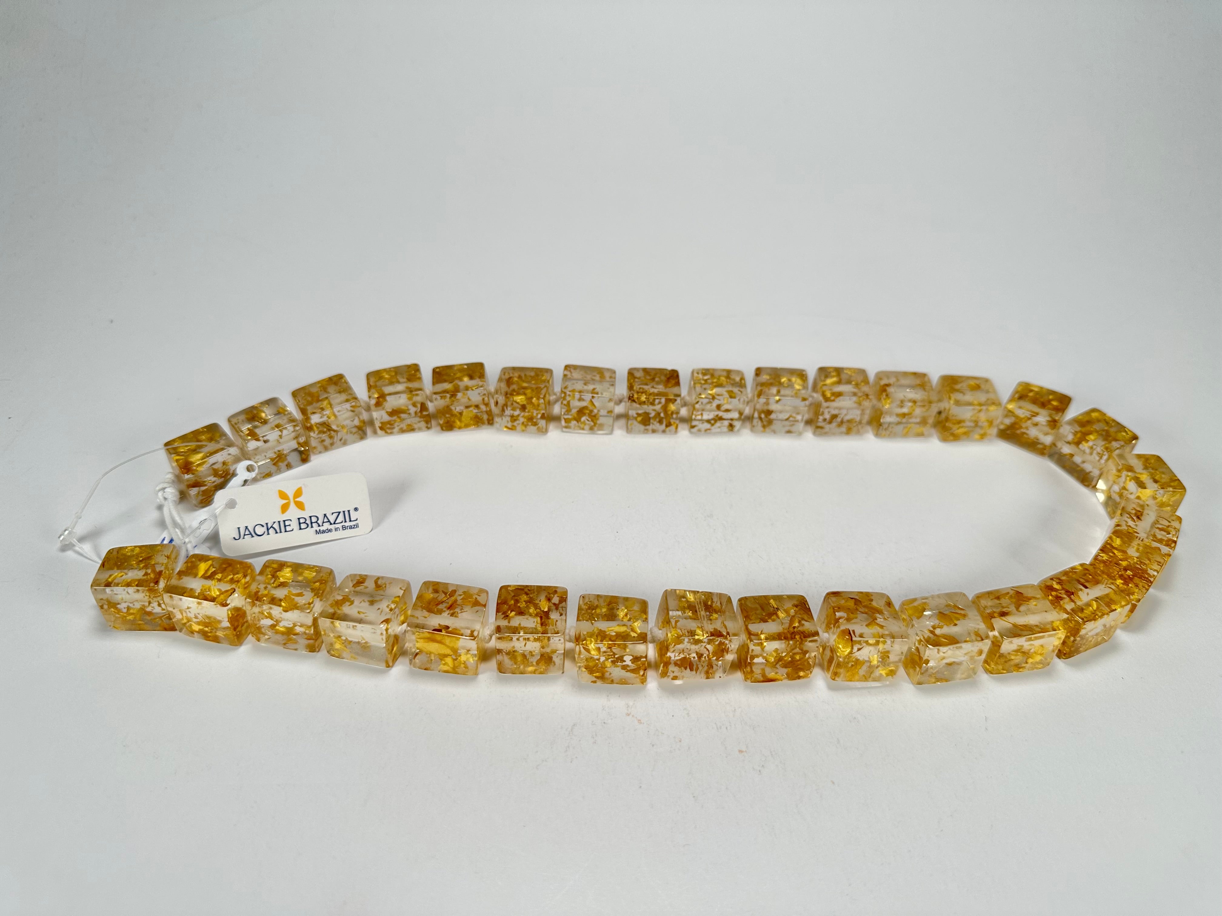 Jackie Brazil "POP" Gold Flakes Liquorice Small Cubes 65cm Necklace ( N0046 )