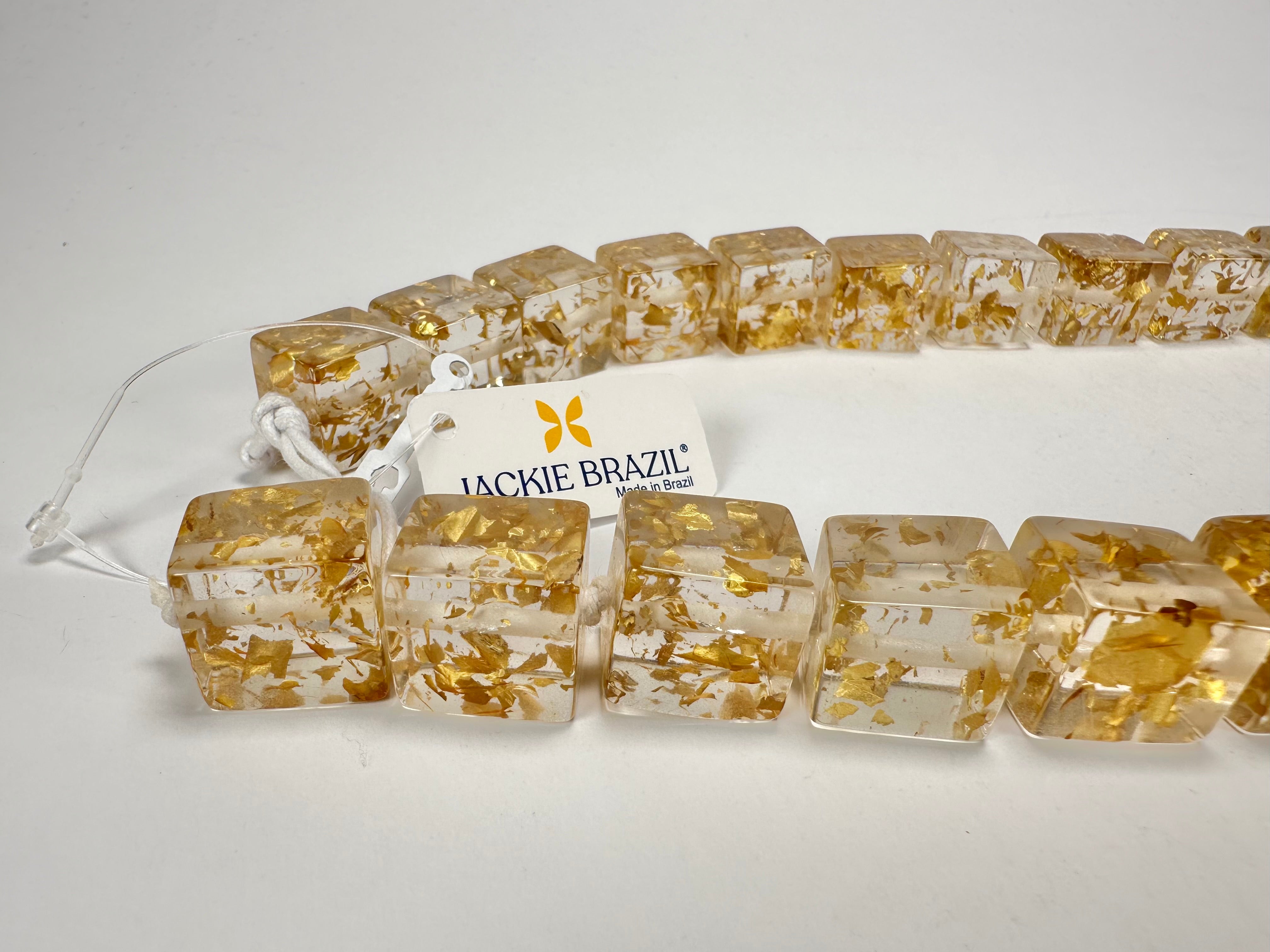 Jackie Brazil "POP" Gold Flakes Liquorice Small Cubes 65cm Necklace ( N0046 )
