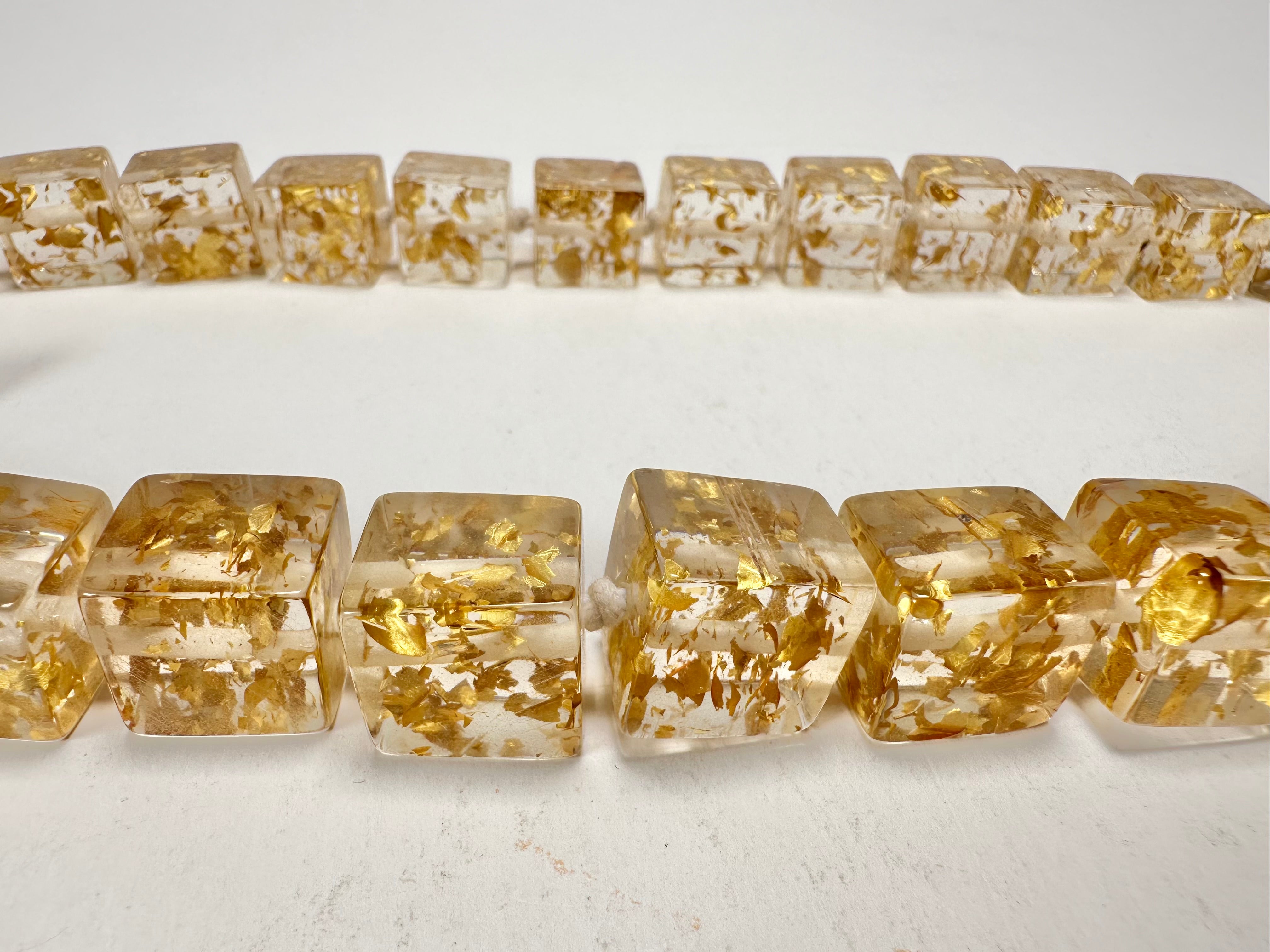 Jackie Brazil "POP" Gold Flakes Liquorice Small Cubes 65cm Necklace ( N0046 )