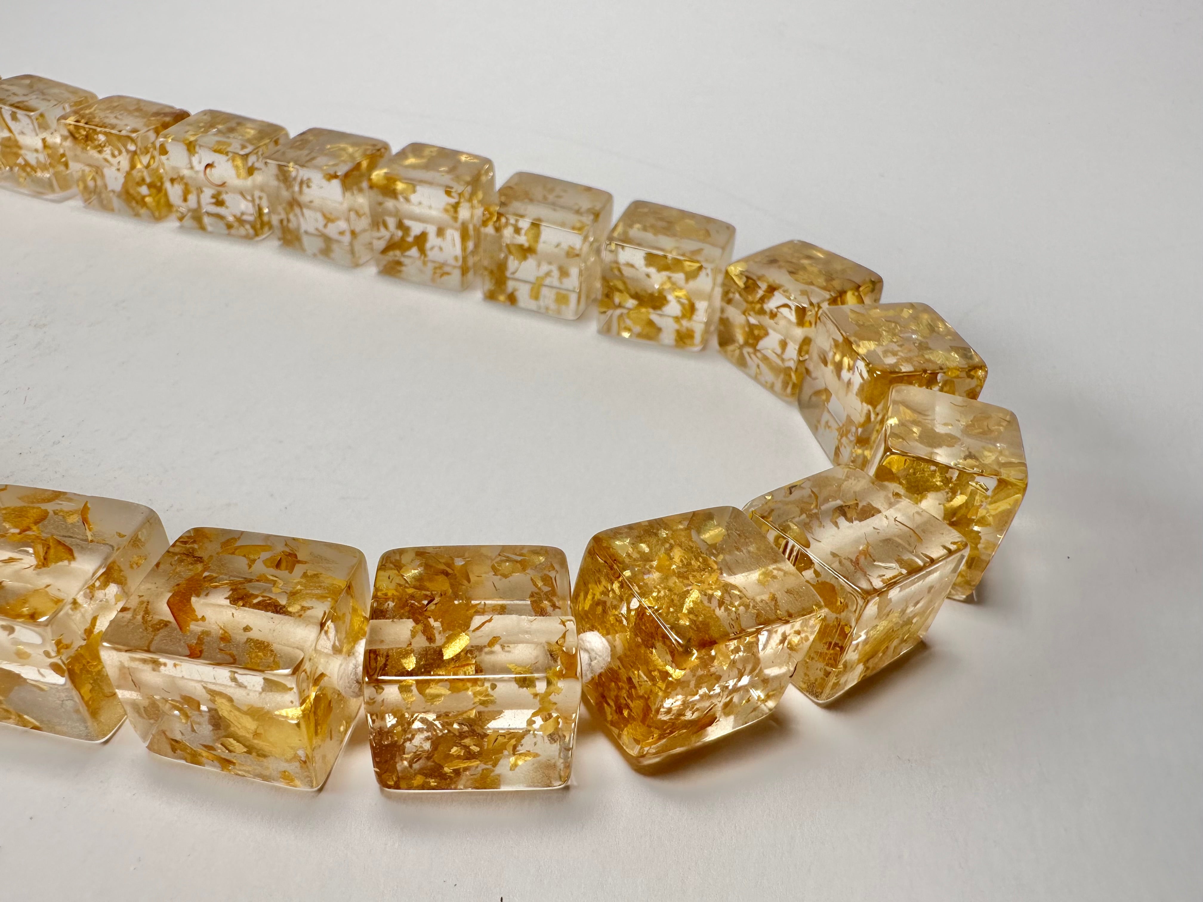 Jackie Brazil "POP" Gold Flakes Liquorice Small Cubes 65cm Necklace ( N0046 )