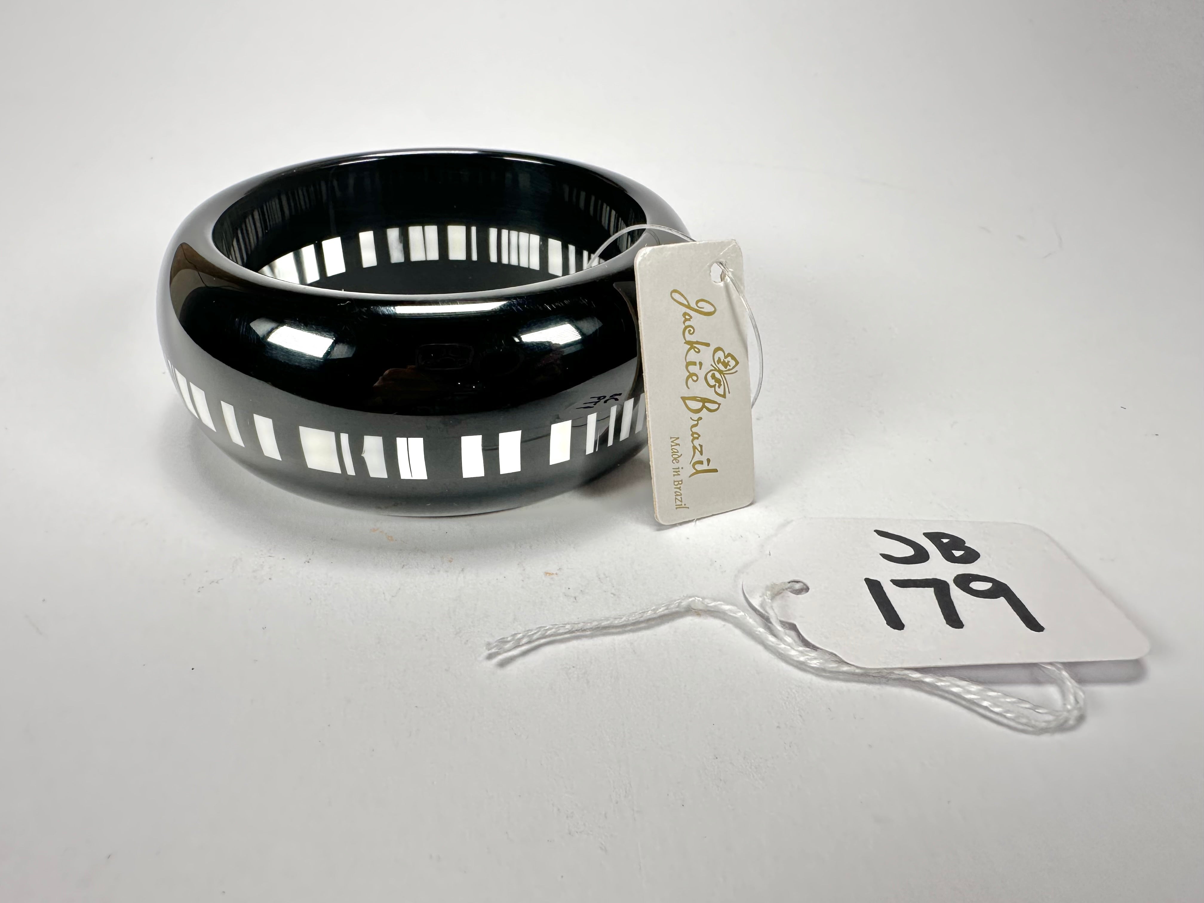 Jackie Brazil "Bar Code" Black & White Solid Round 3.4cm Bangle ( B2162 )