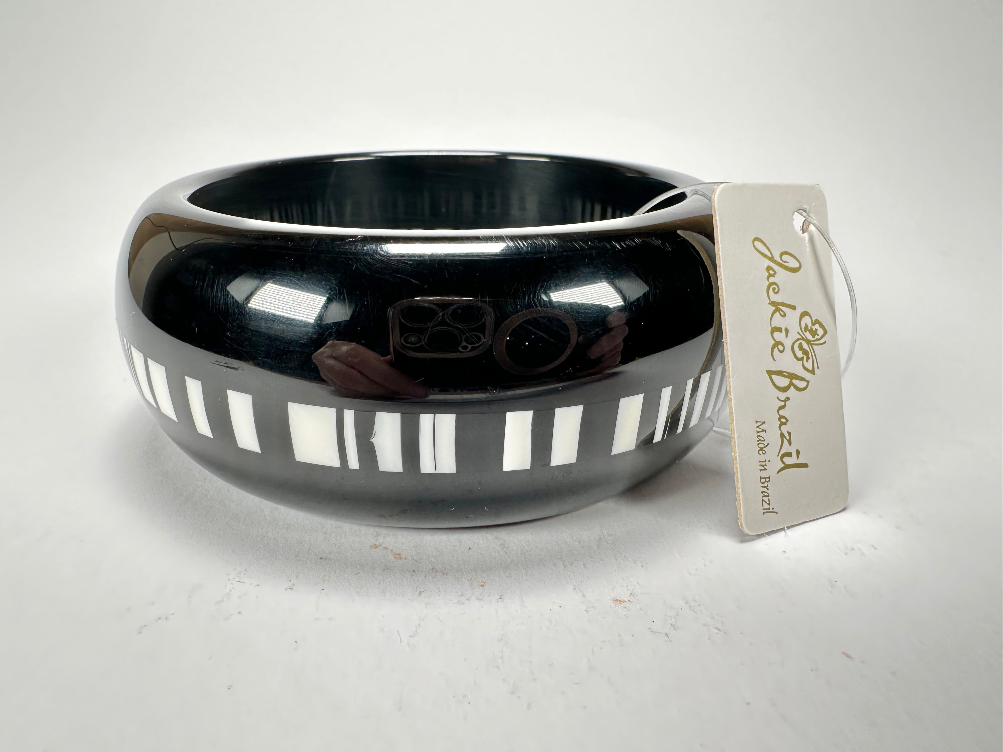 Jackie Brazil "Bar Code" Black & White Solid Round 3.4cm Bangle ( B2162 )