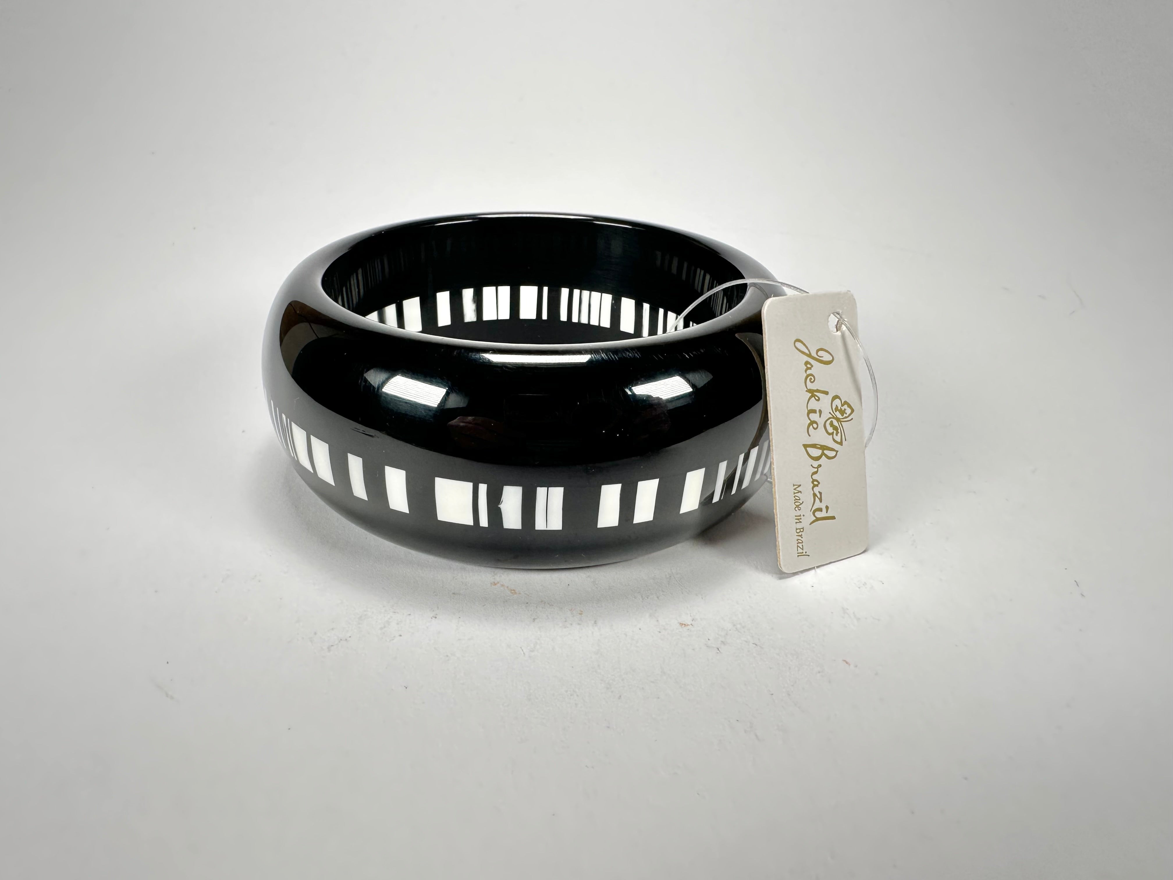 Jackie Brazil "Bar Code" Black & White Solid Round 3.4cm Bangle ( B2162 )