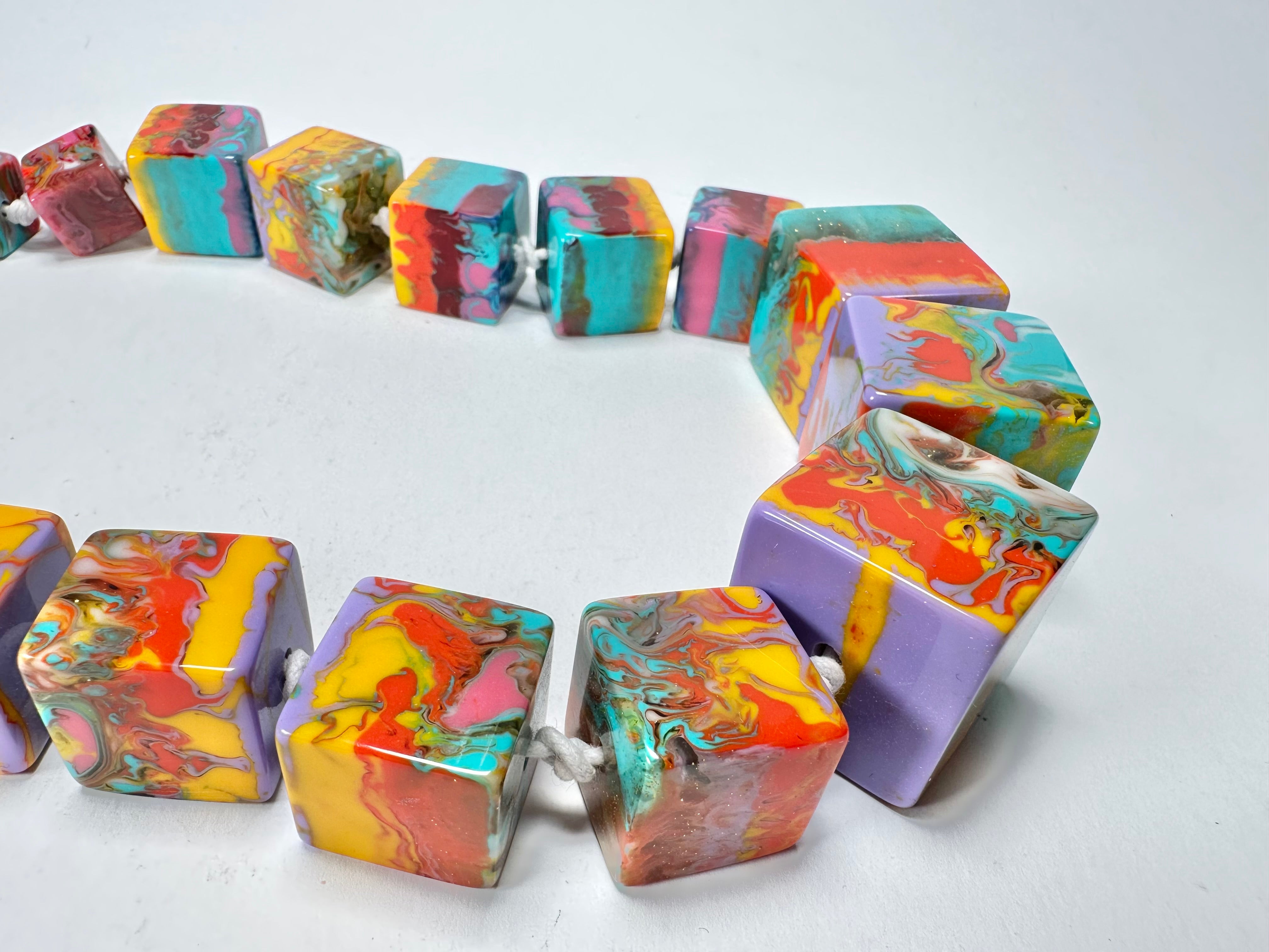 Jackie Brazil "Kandinsky" Mix Size Liquorice Cubes Resin Necklace ( N3343 )