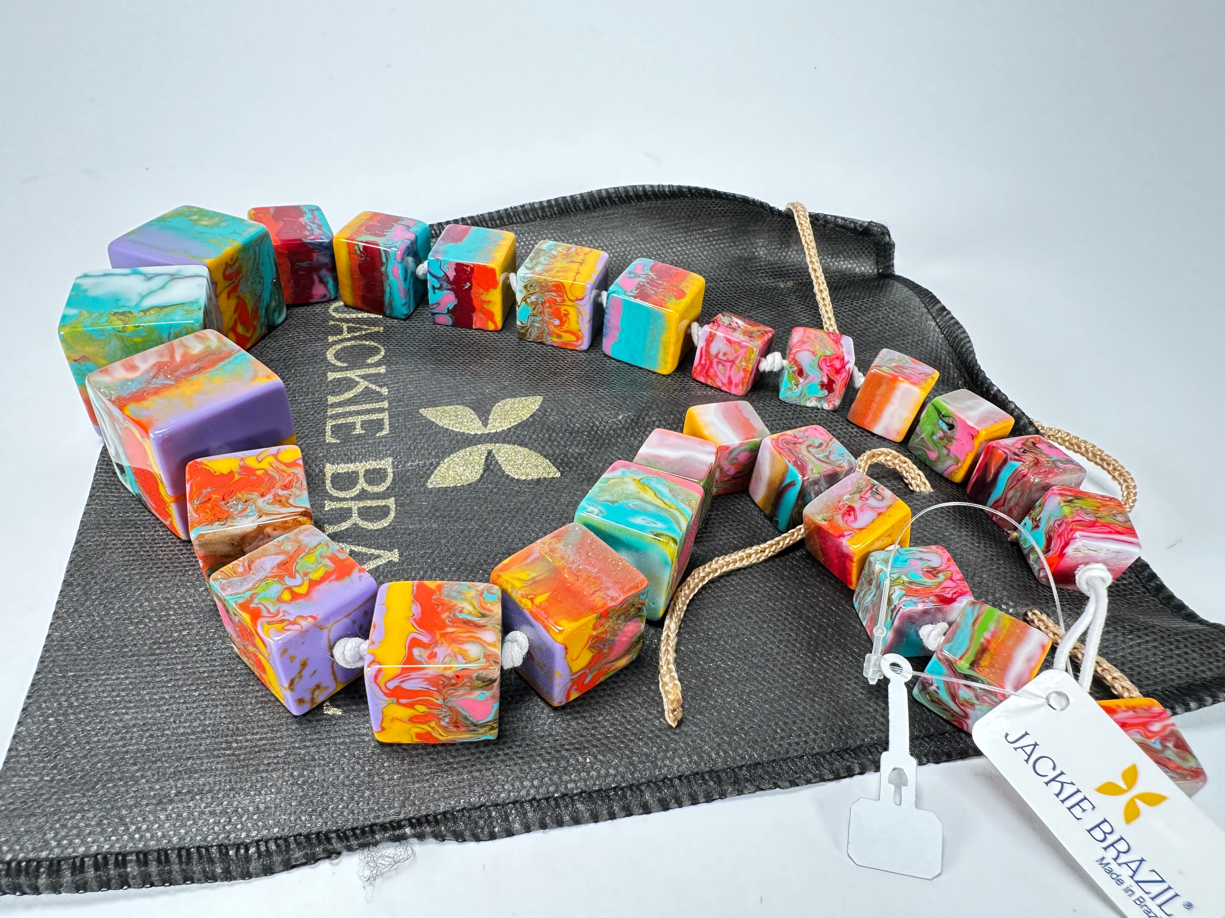 Jackie Brazil "Kandinsky" Mix Size Liquorice Cubes Resin Necklace ( N3343 )