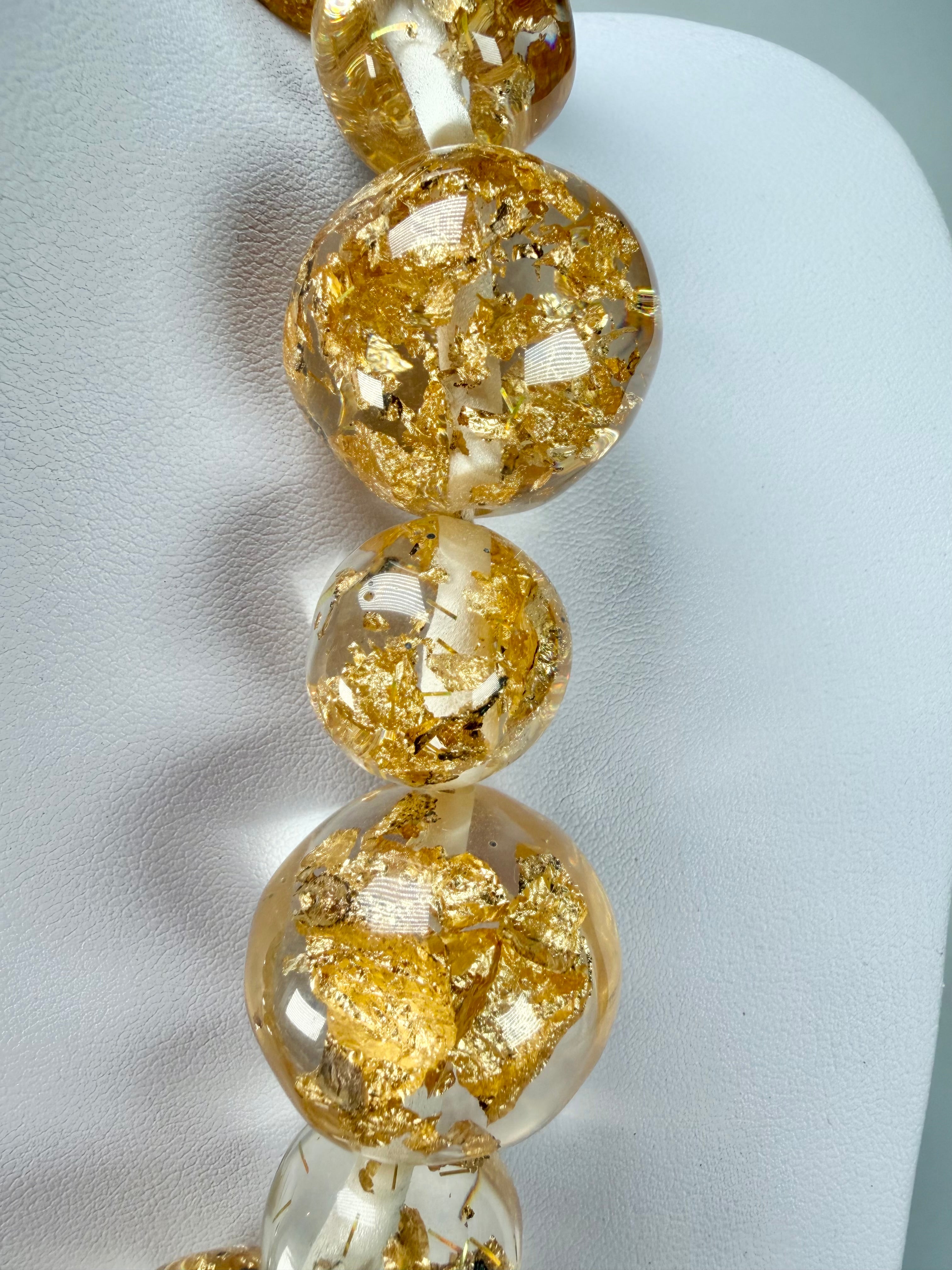 Jackie Brazil "Large Spheres" Short Abstract Gold Flakes Necklace 50cm ( N2692 )