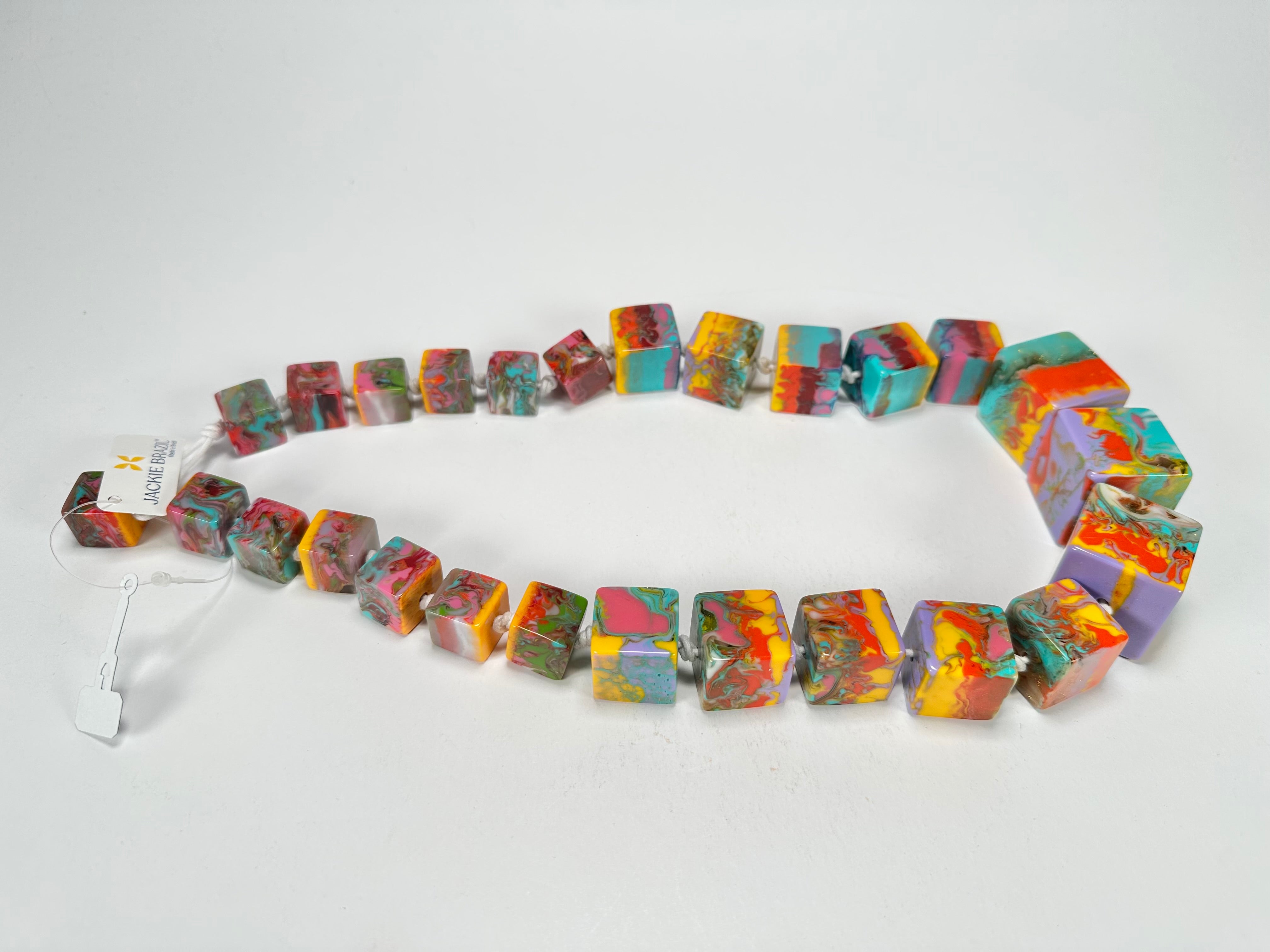 Jackie Brazil "Kandinsky" Mix Size Liquorice Cubes Resin Necklace ( N3343 )
