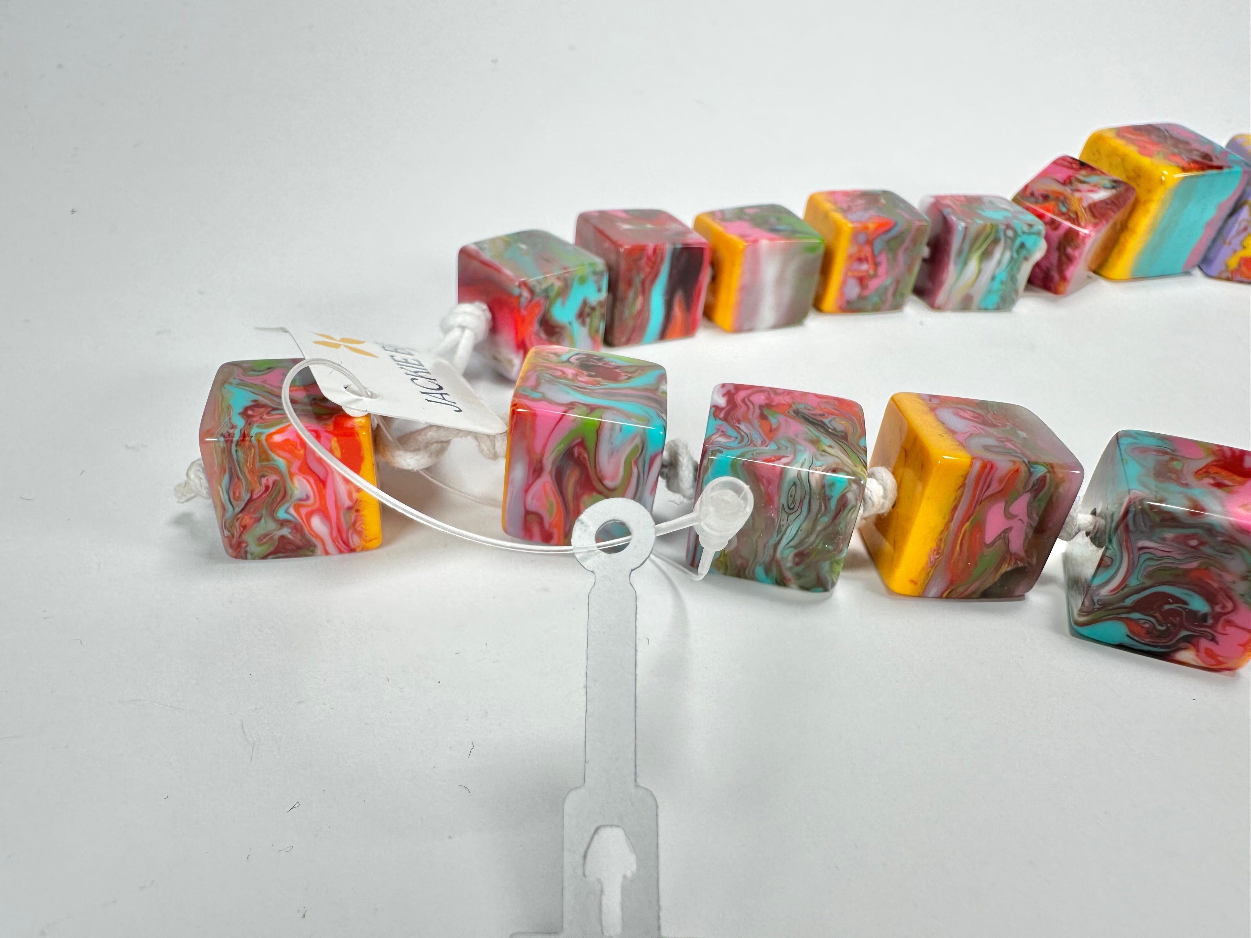 Jackie Brazil "Kandinsky" Mix Size Liquorice Cubes Resin Necklace ( N3343 )