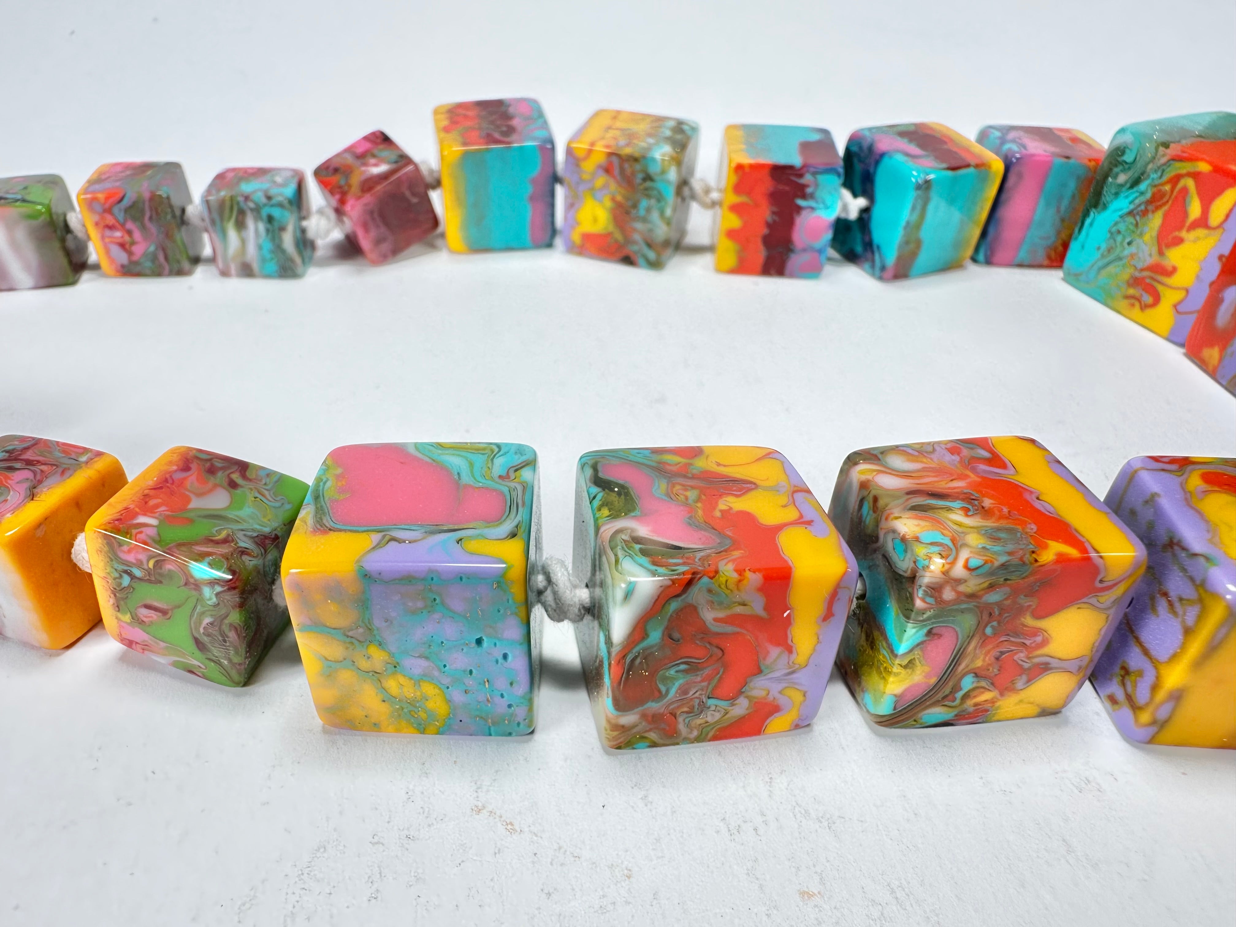 Jackie Brazil "Kandinsky" Mix Size Liquorice Cubes Resin Necklace ( N3343 )