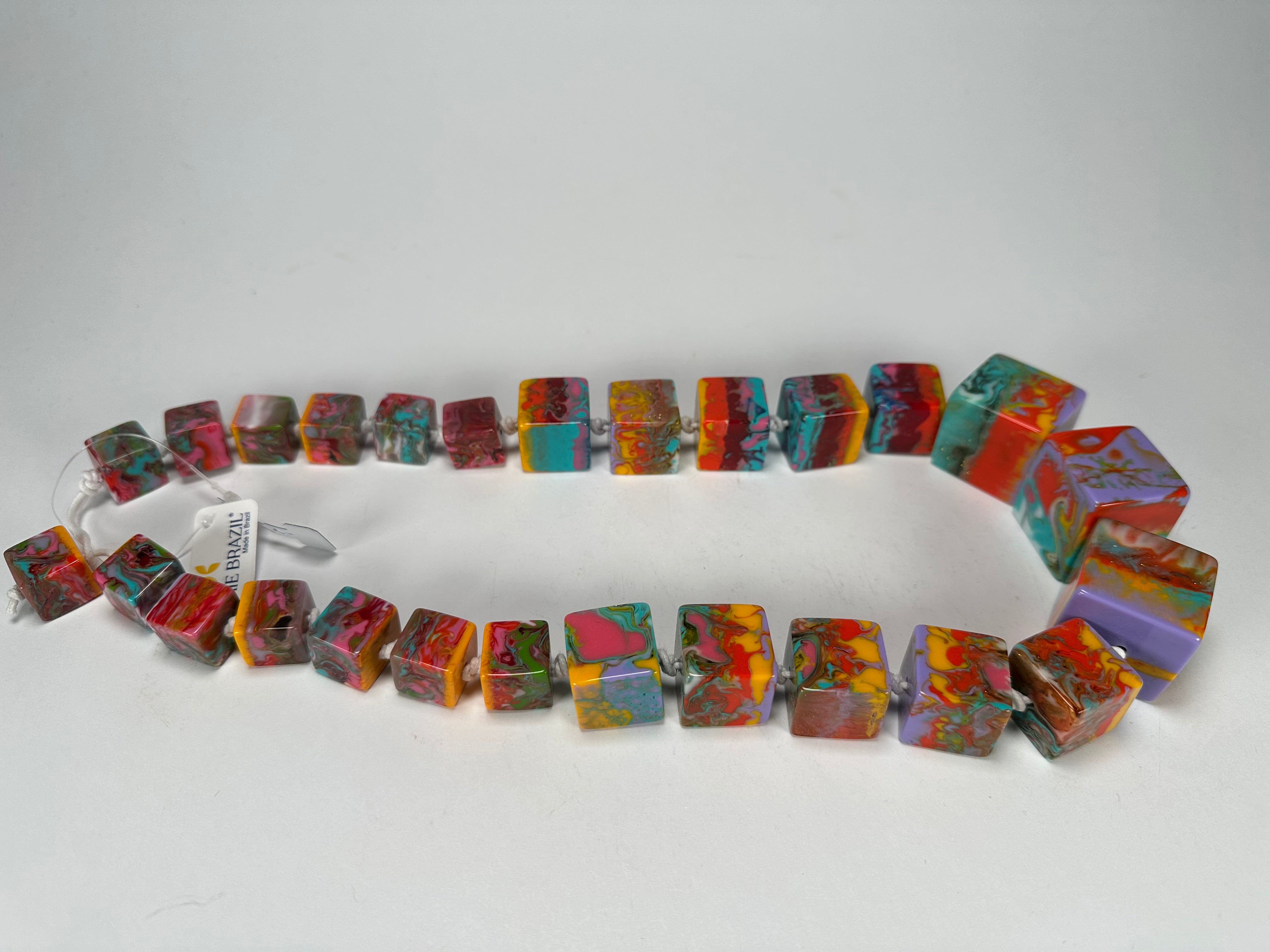 Jackie Brazil "Kandinsky" Mix Size Liquorice Cubes Resin Necklace ( N3343 )