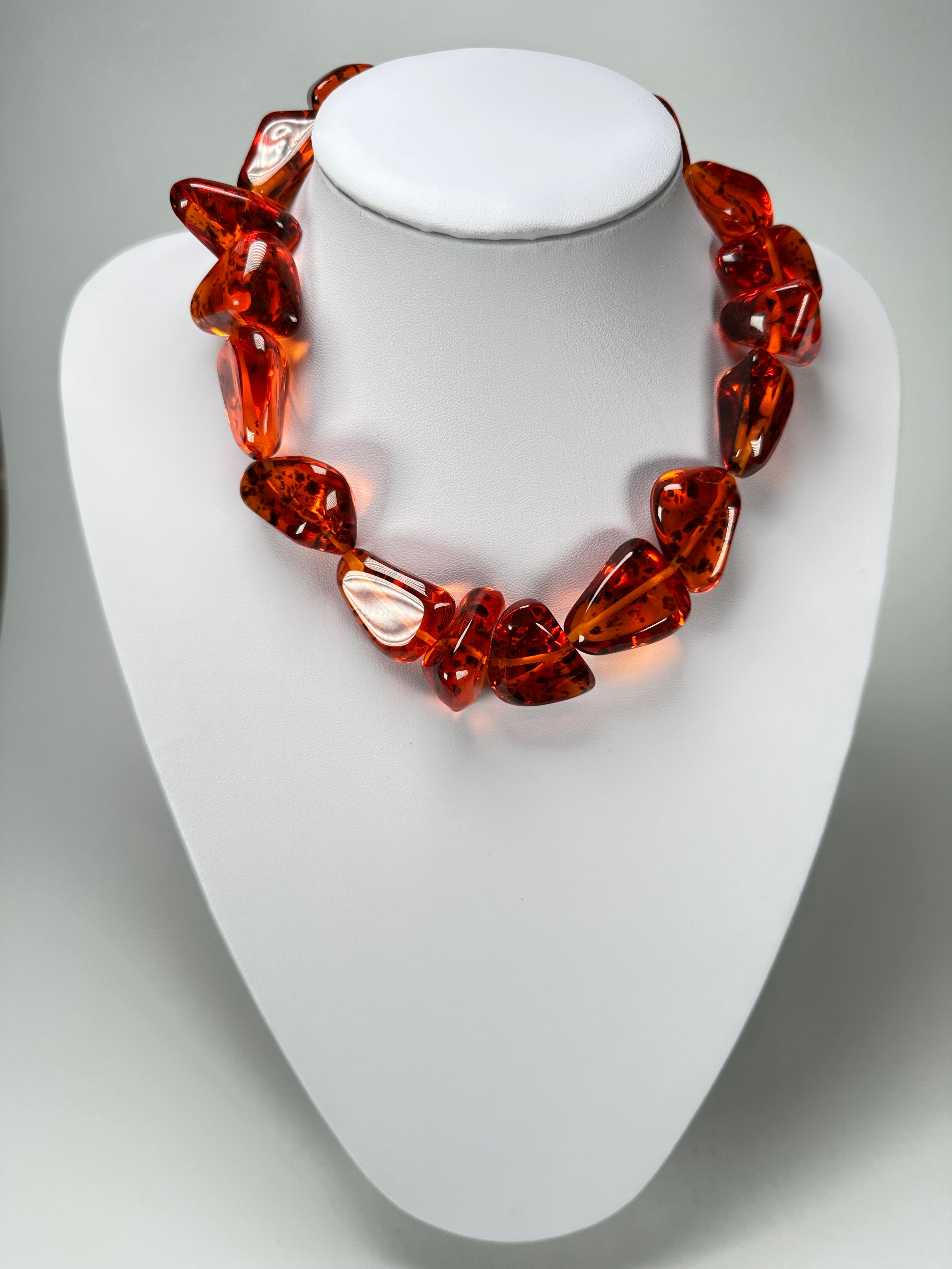 Jackie Brazil "Diamonds" Amber Flintstone Bone 55cm Necklace ( N0061 )