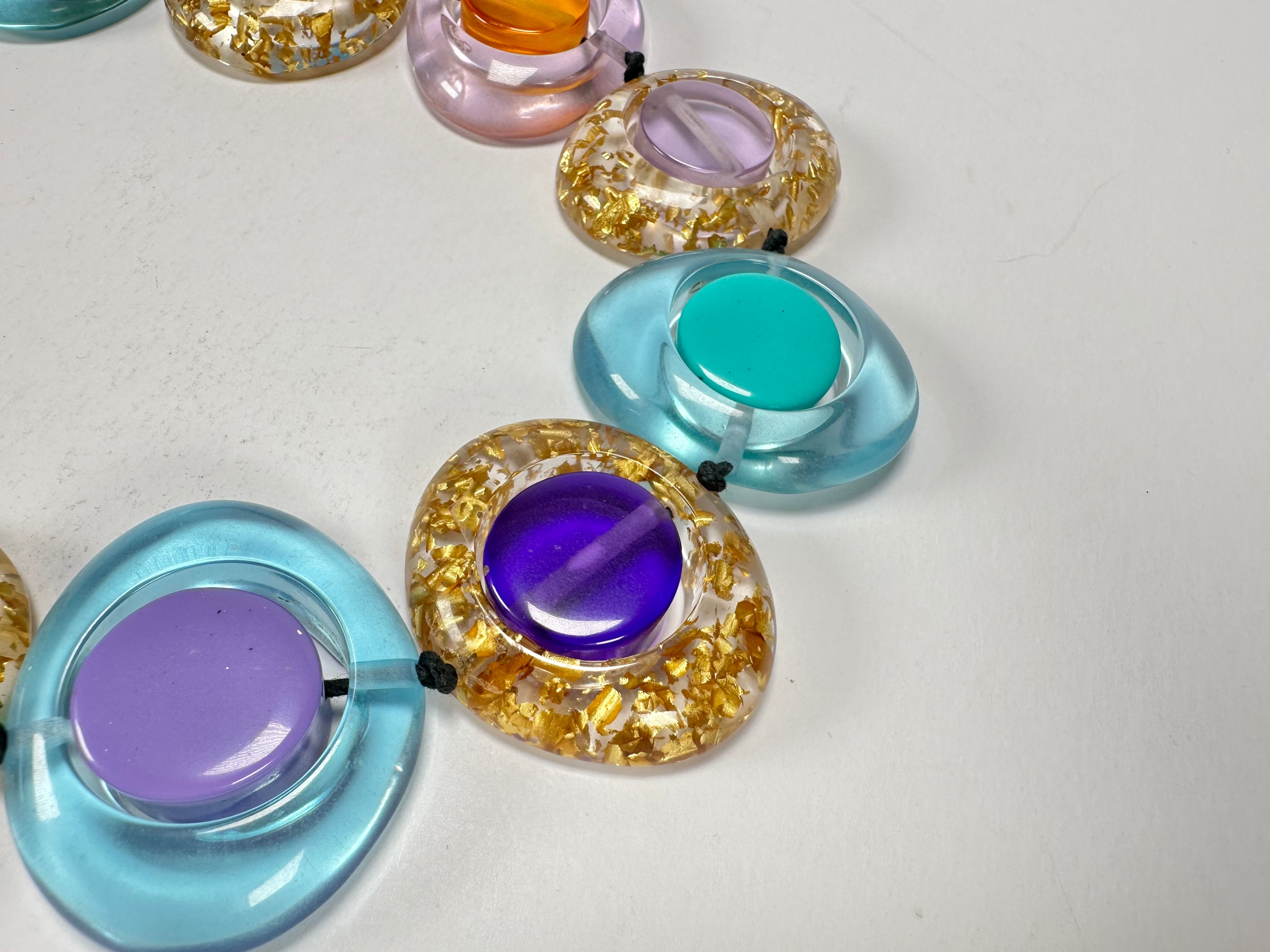 Jackie Brazil "Saturn" Transparent Paris Mix Disk and Cylinder On String Short 50cm Necklace ( N0060 )