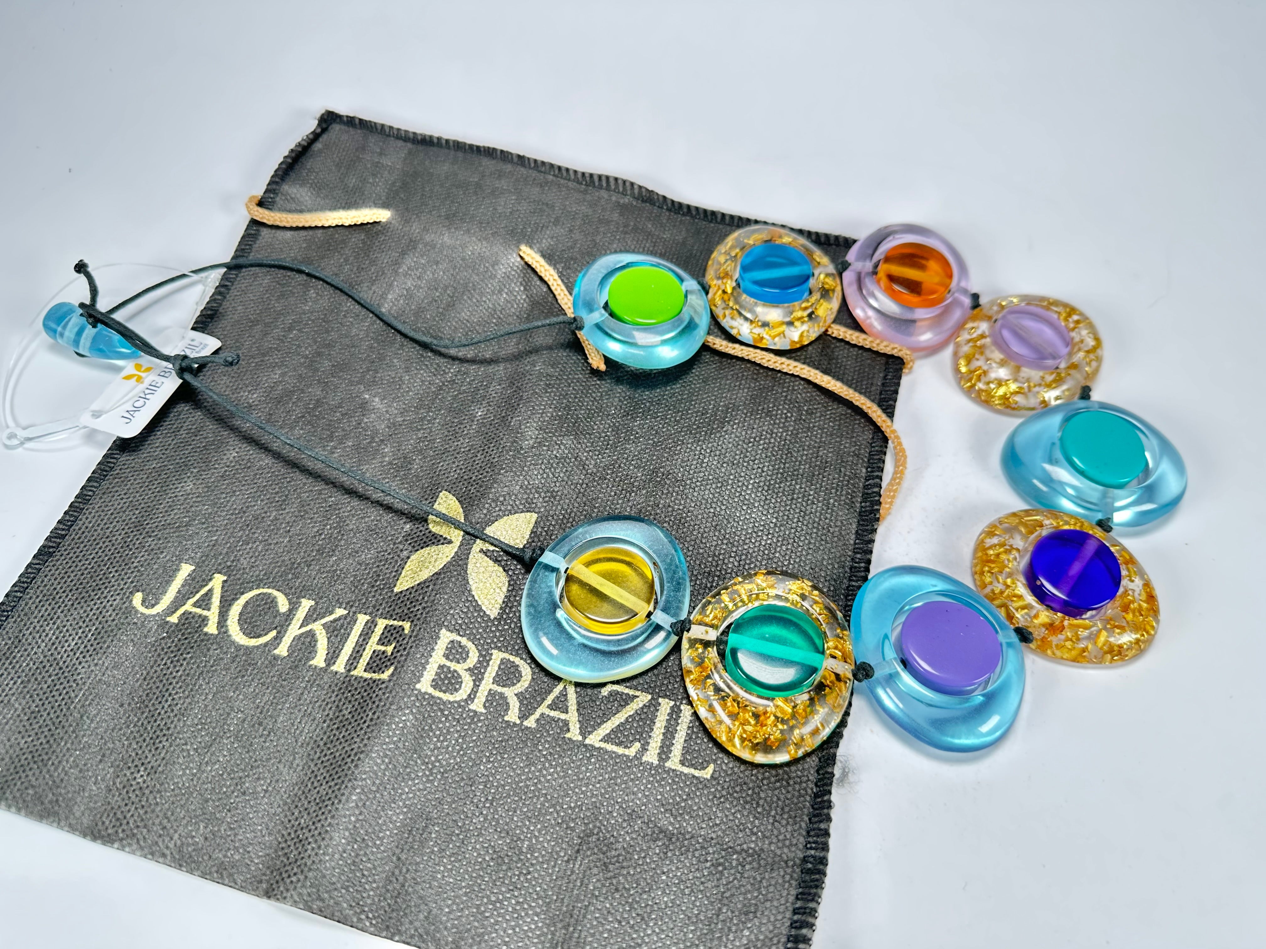 Jackie Brazil "Saturn" Transparent Paris Mix Disk and Cylinder On String Short 50cm Necklace ( N0060 )
