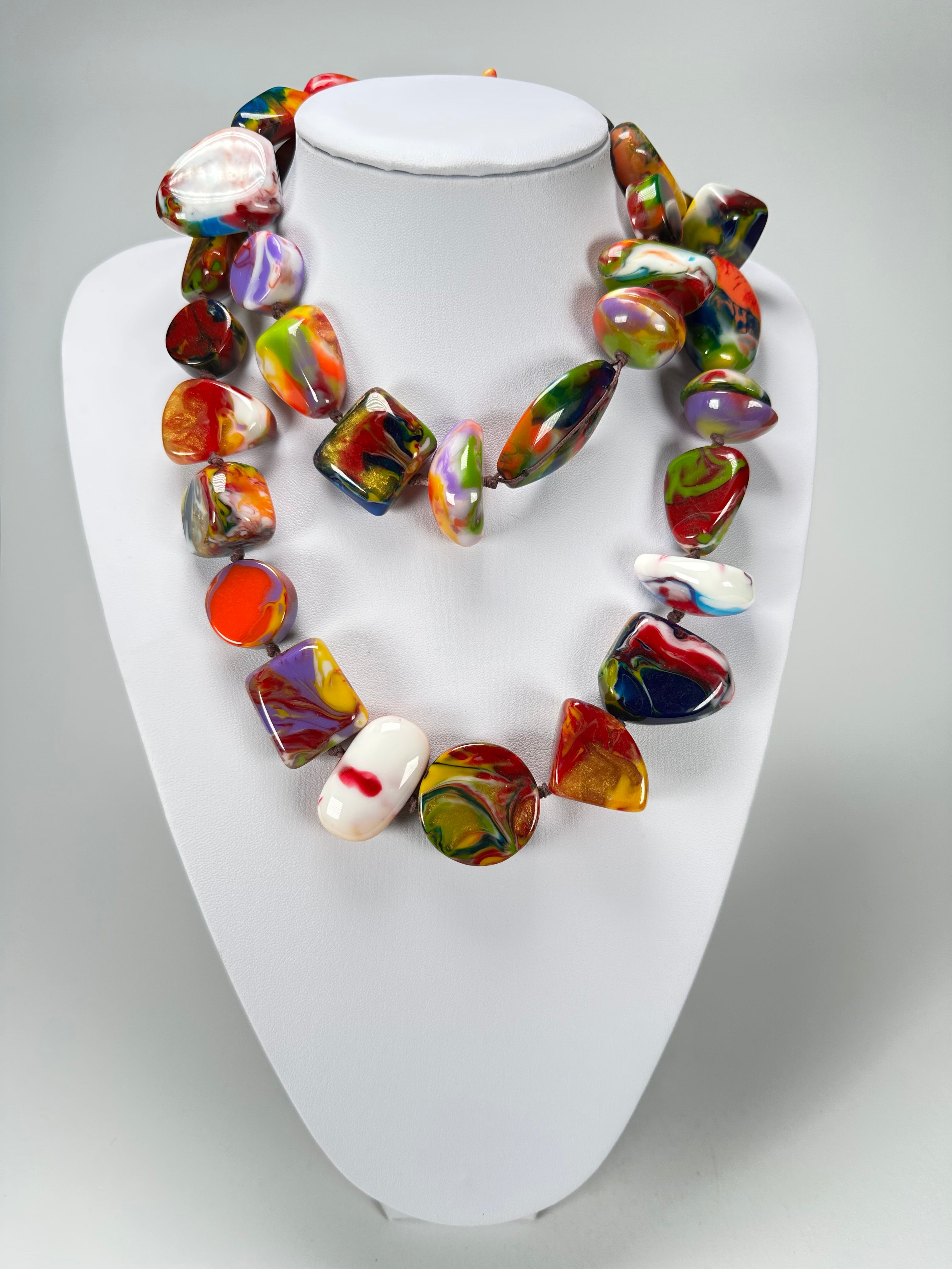 Jackie Brazil "Indiana" Kandinsky Multi-Bead Long Resin 110cm Necklace ( N0038 )