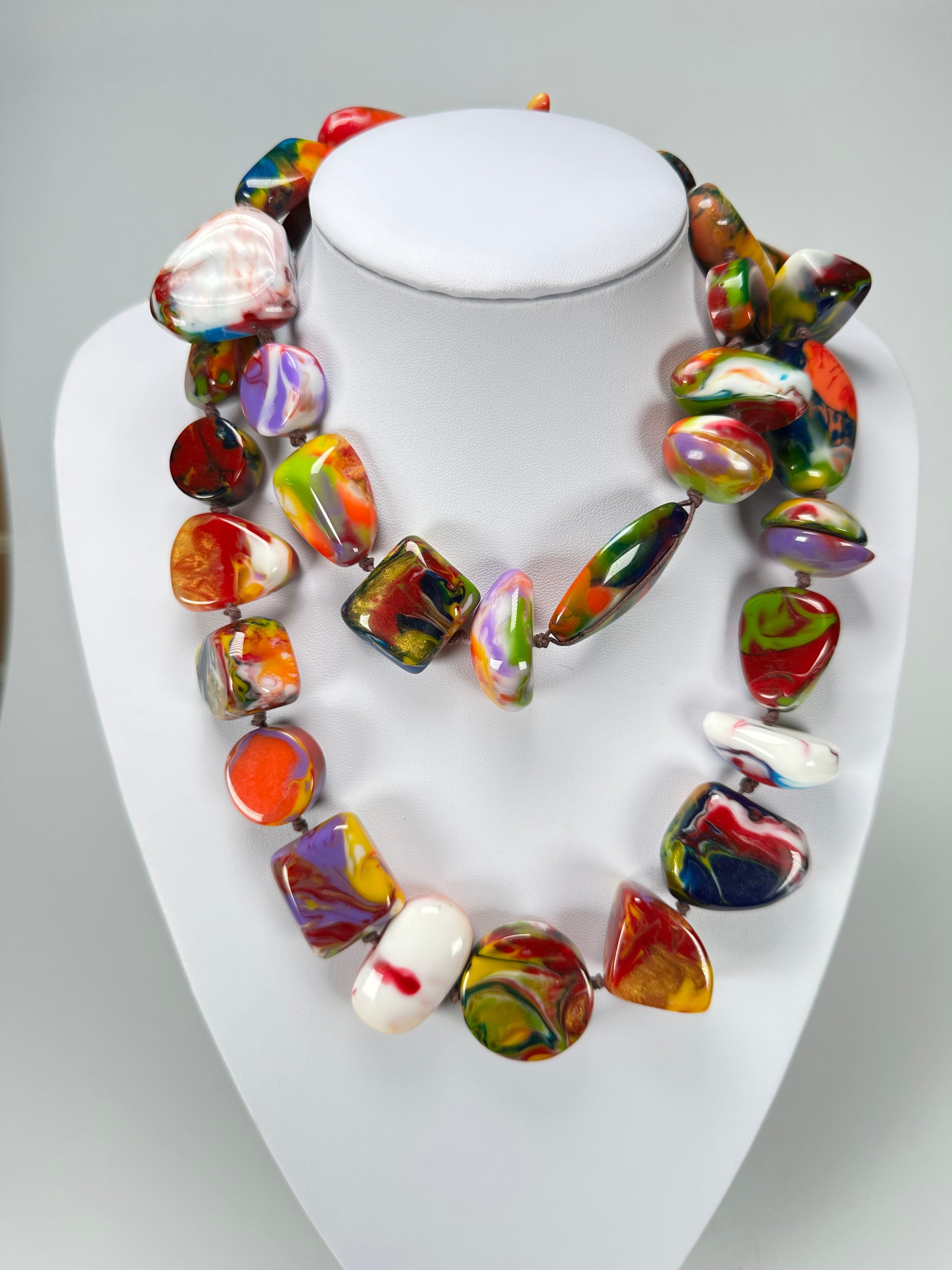 Jackie Brazil "Indiana" Kandinsky Multi-Bead Long Resin 110cm Necklace ( N0038 )