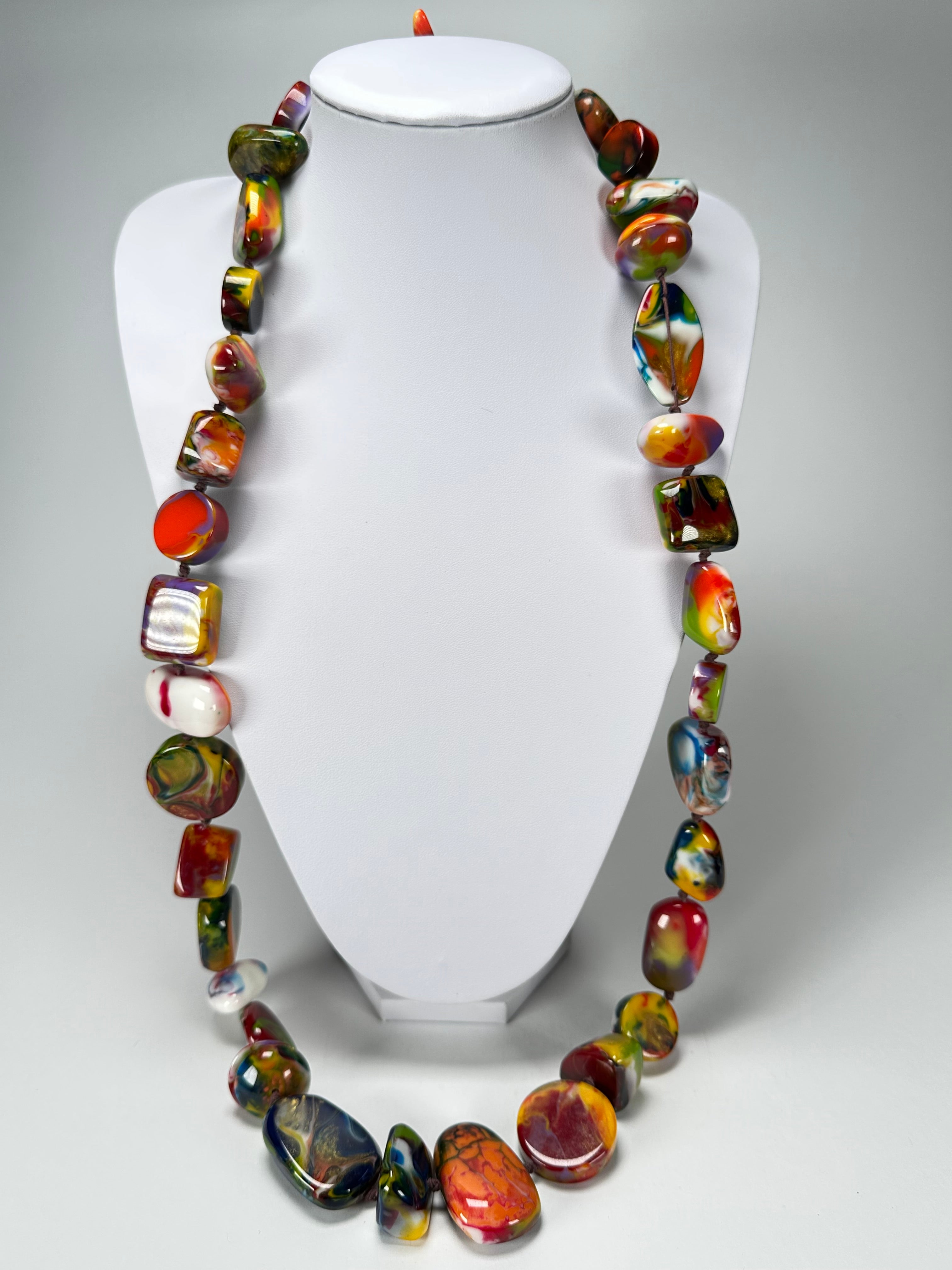 Jackie Brazil "Indiana" Kandinsky Multi-Bead Long Resin 110cm Necklace ( N0038 )