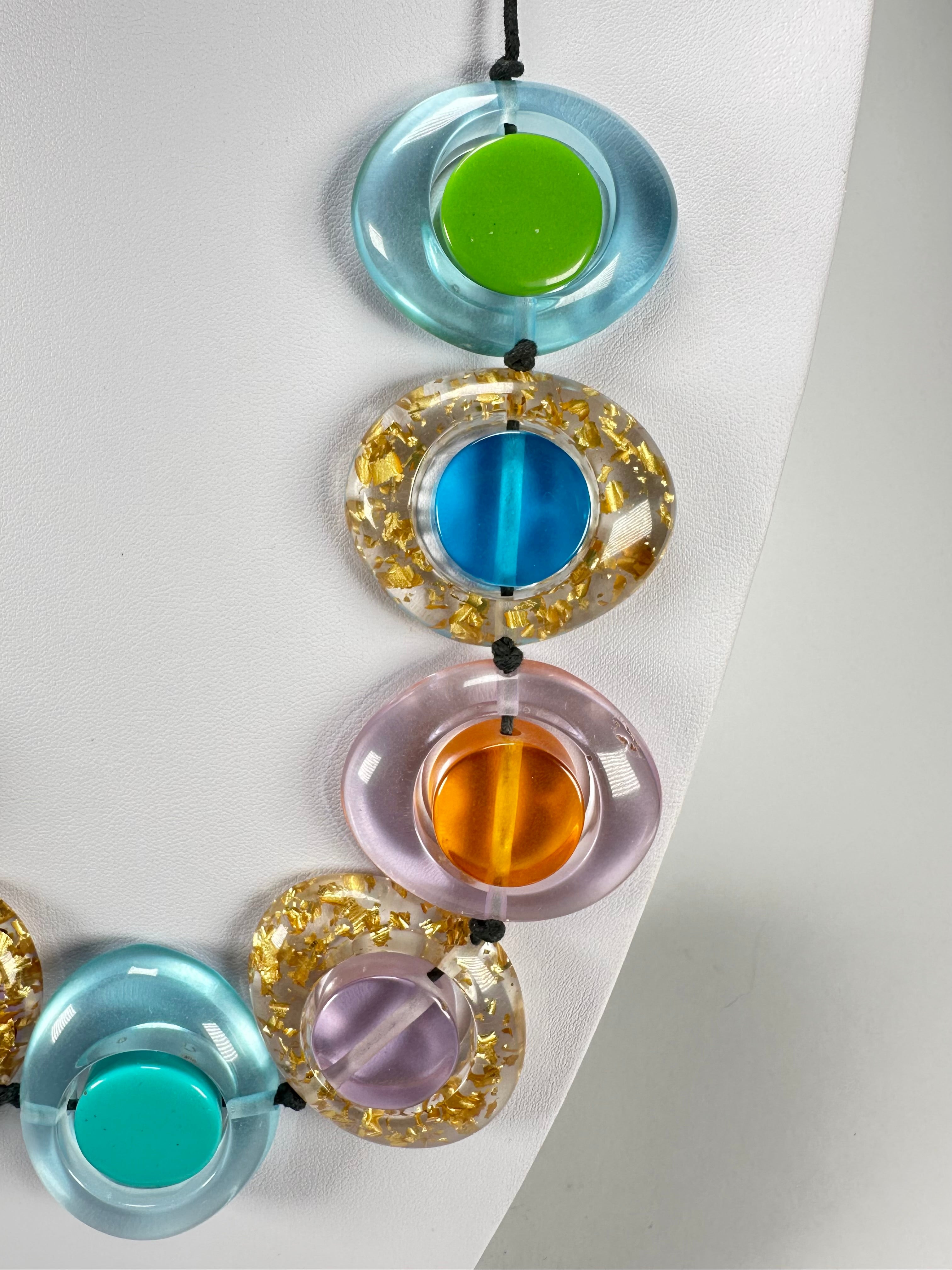 Jackie Brazil "Saturn" Transparent Paris Mix Disk and Cylinder On String Short 50cm Necklace ( N0060 )
