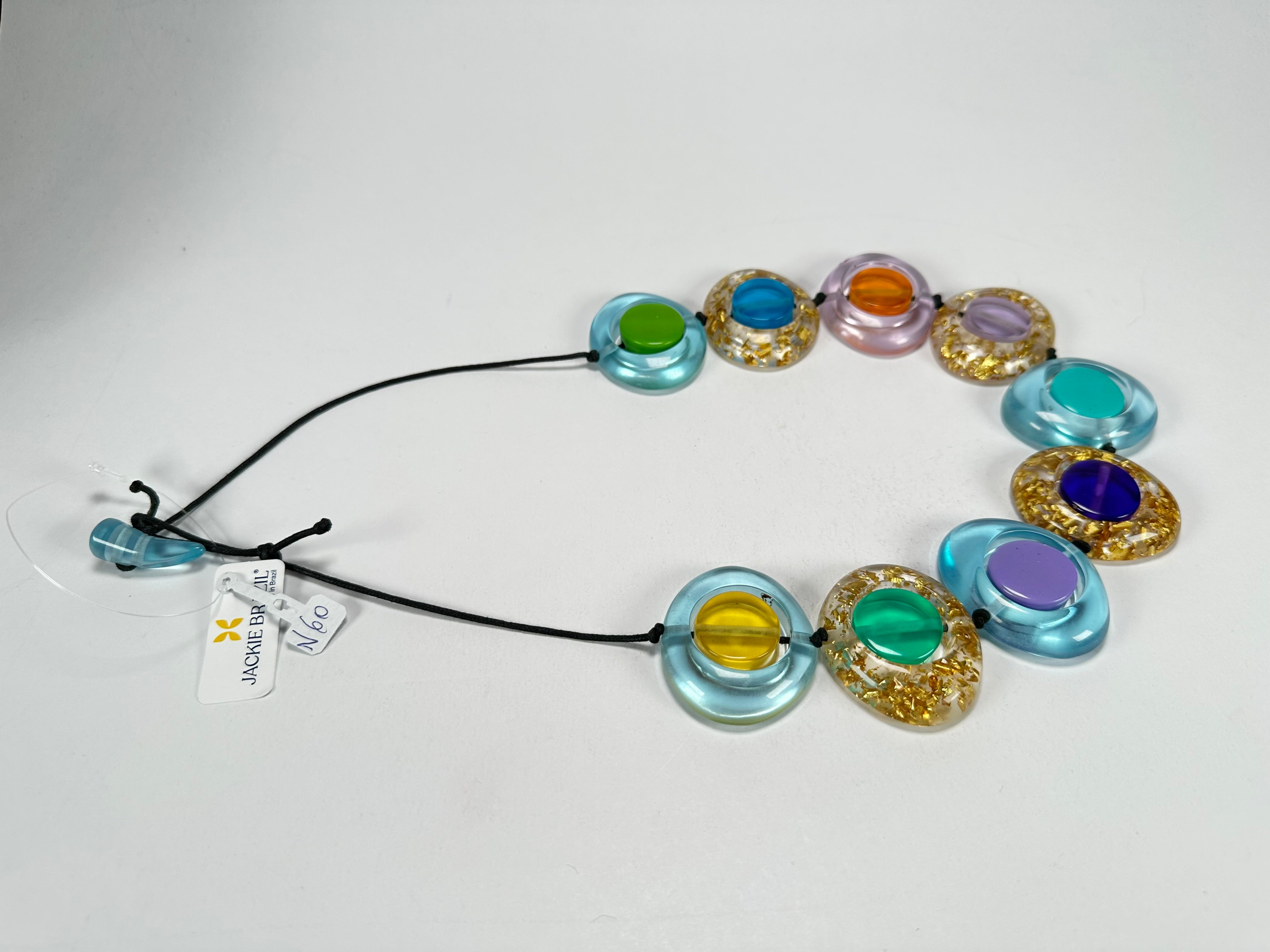 Jackie Brazil "Saturn" Transparent Paris Mix Disk and Cylinder On String Short 50cm Necklace ( N0060 )