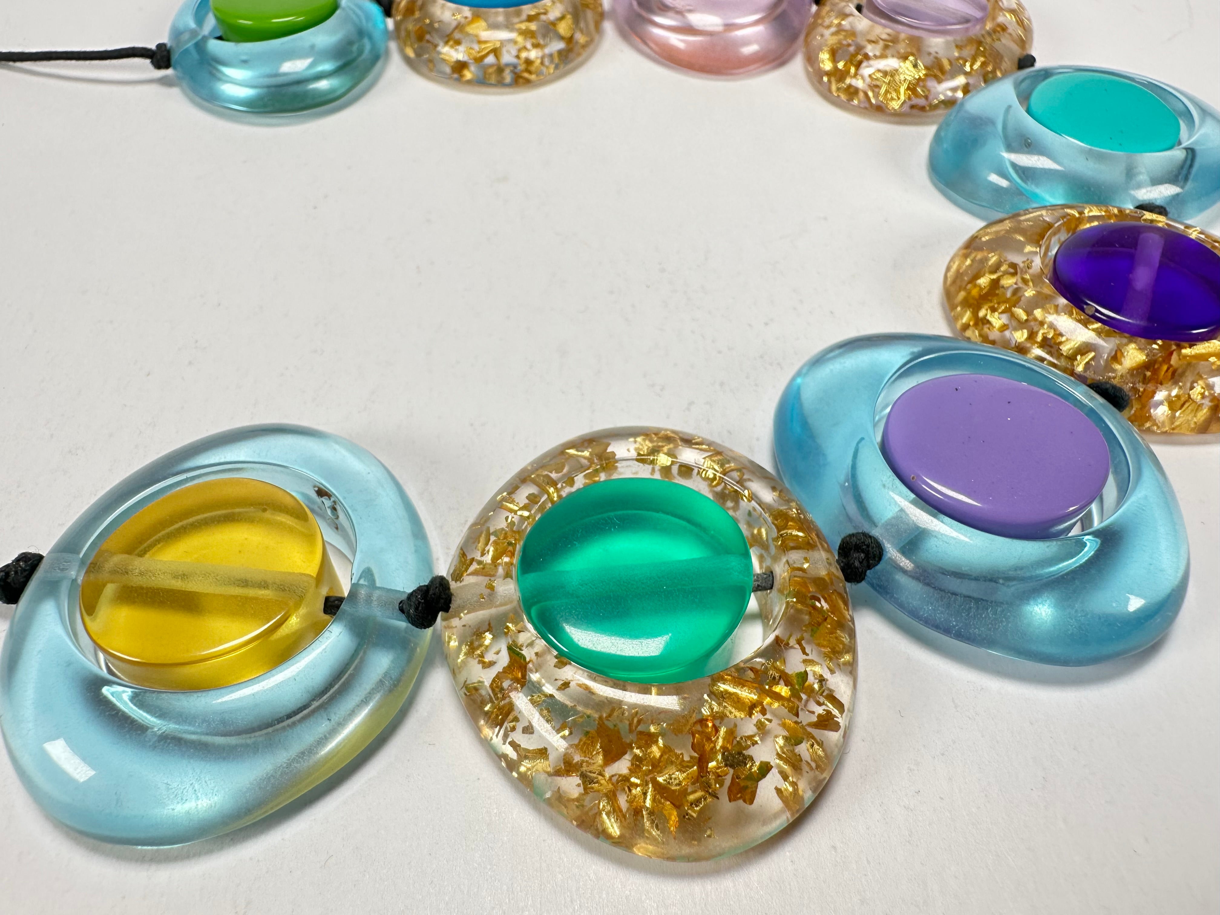 Jackie Brazil "Saturn" Transparent Paris Mix Disk and Cylinder On String Short 50cm Necklace ( N0060 )