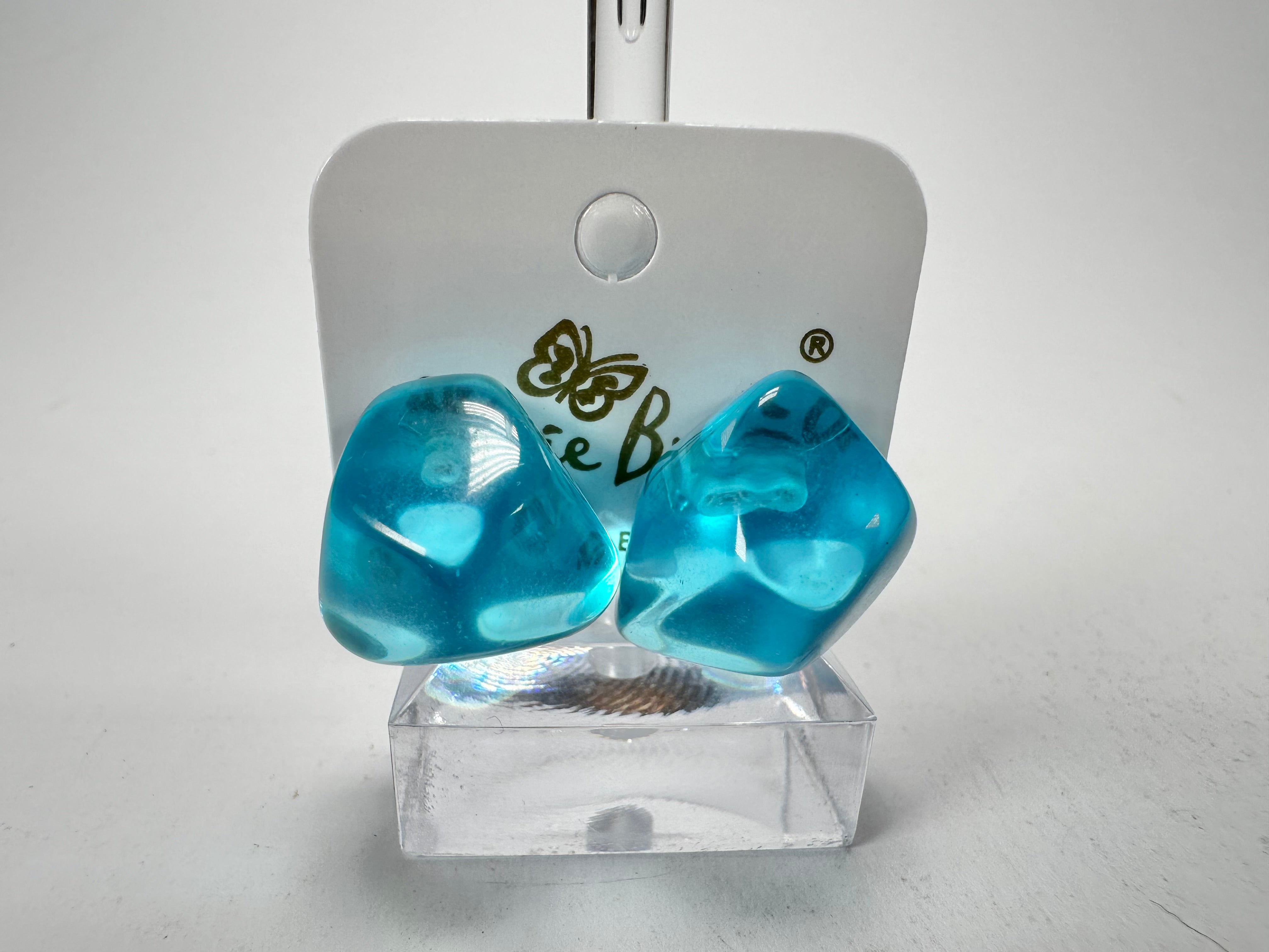 Jackie Brazil "Camille" Light Blue Transparent Abstract Resin Earrings ( E1053 )