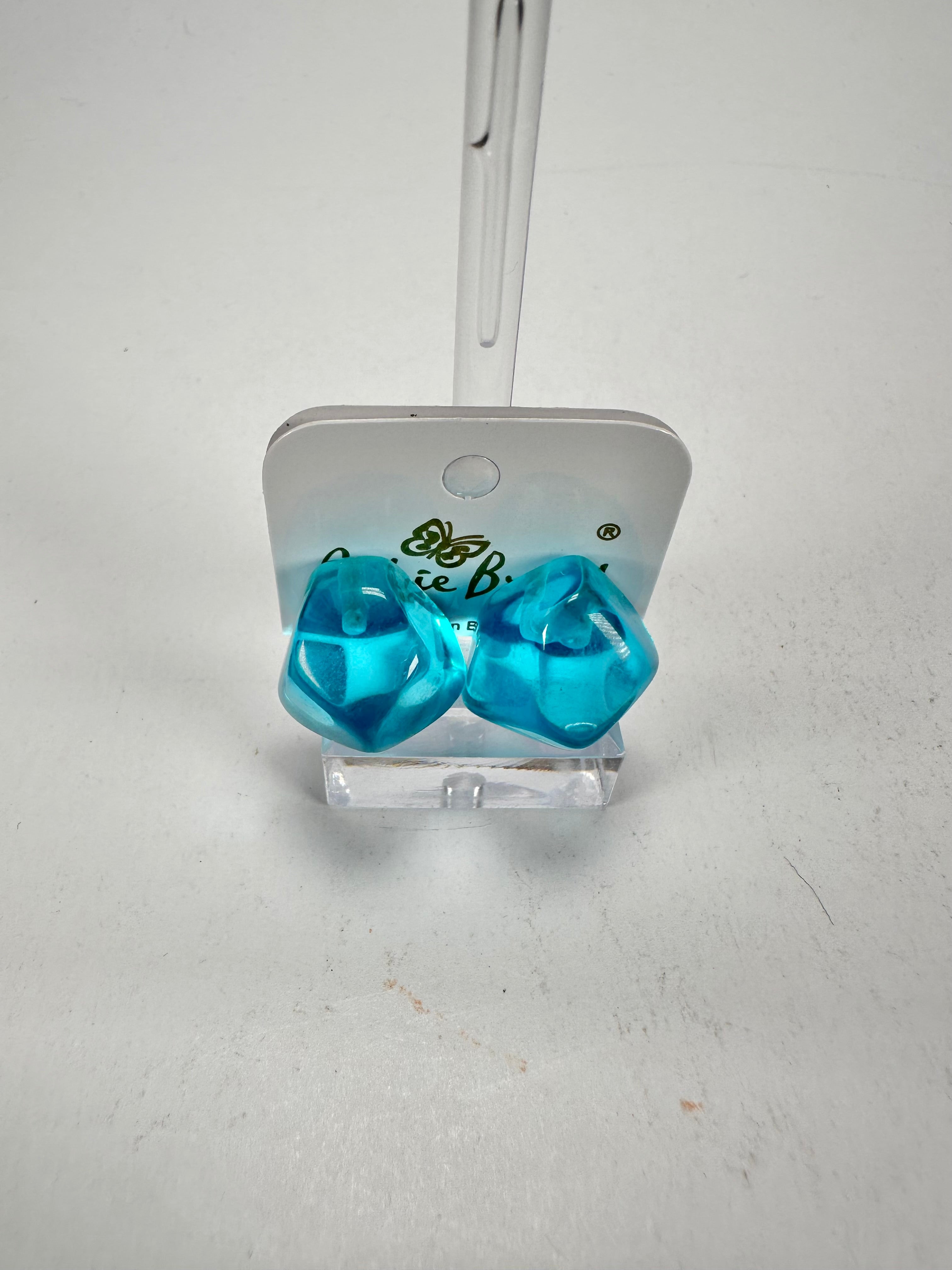 Jackie Brazil "Camille" Light Blue Transparent Abstract Resin Earrings ( E1053 )