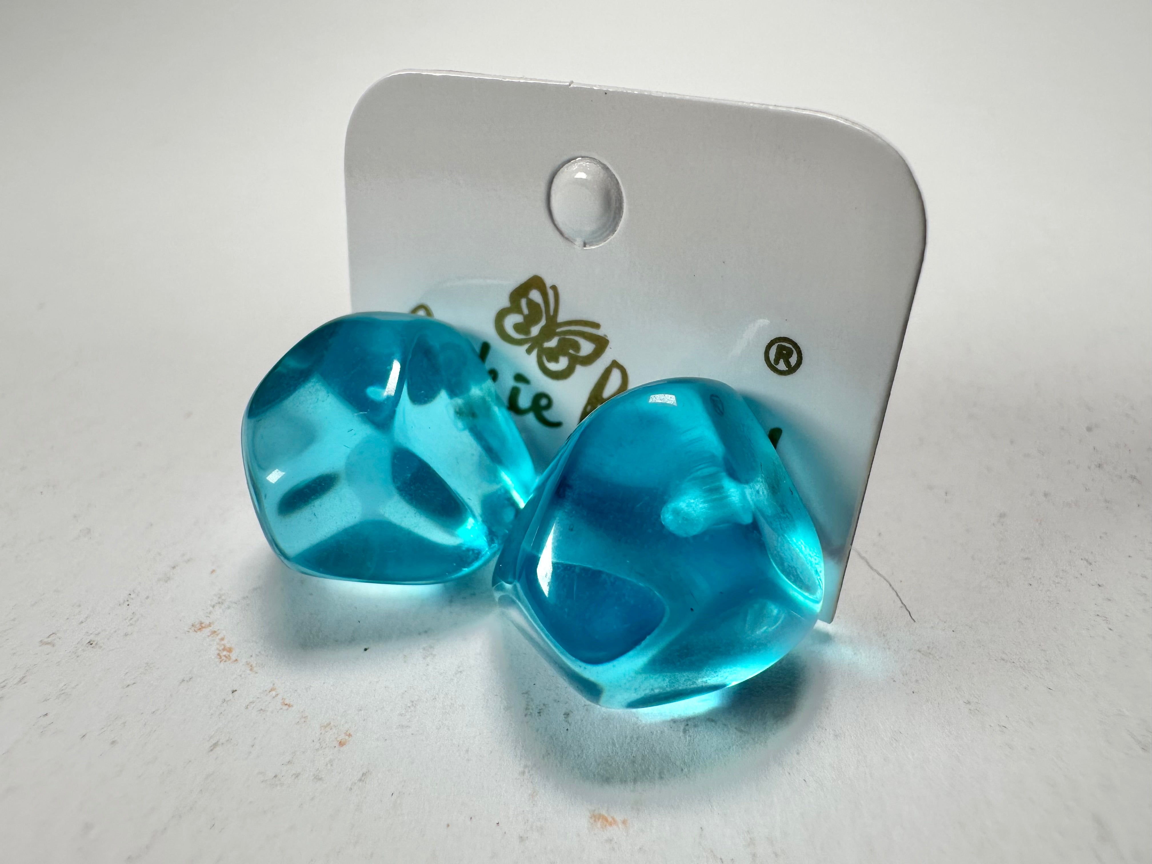 Jackie Brazil "Camille" Light Blue Transparent Abstract Resin Earrings ( E1053 )