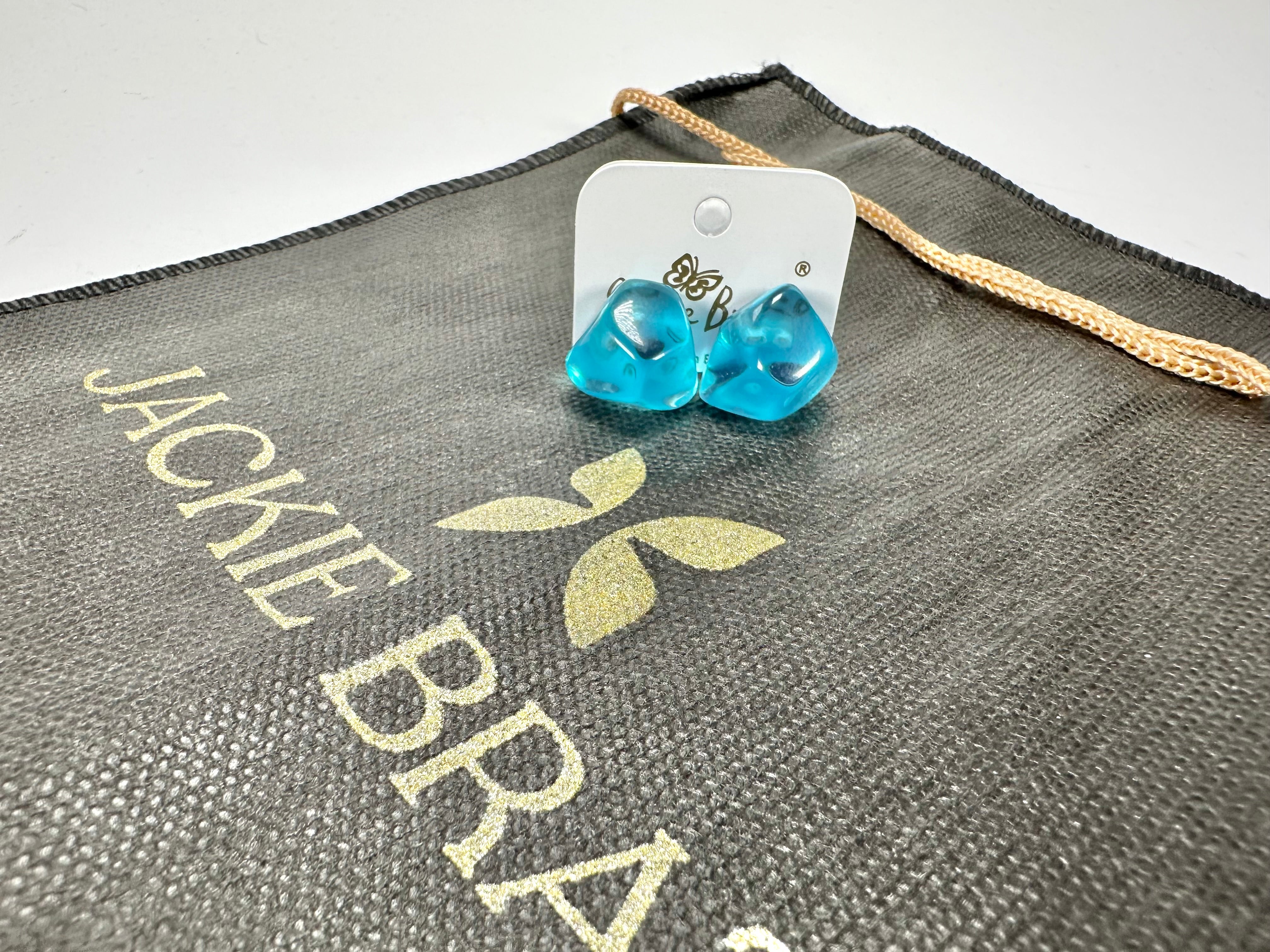 Jackie Brazil "Camille" Light Blue Transparent Abstract Resin Earrings ( E1053 )