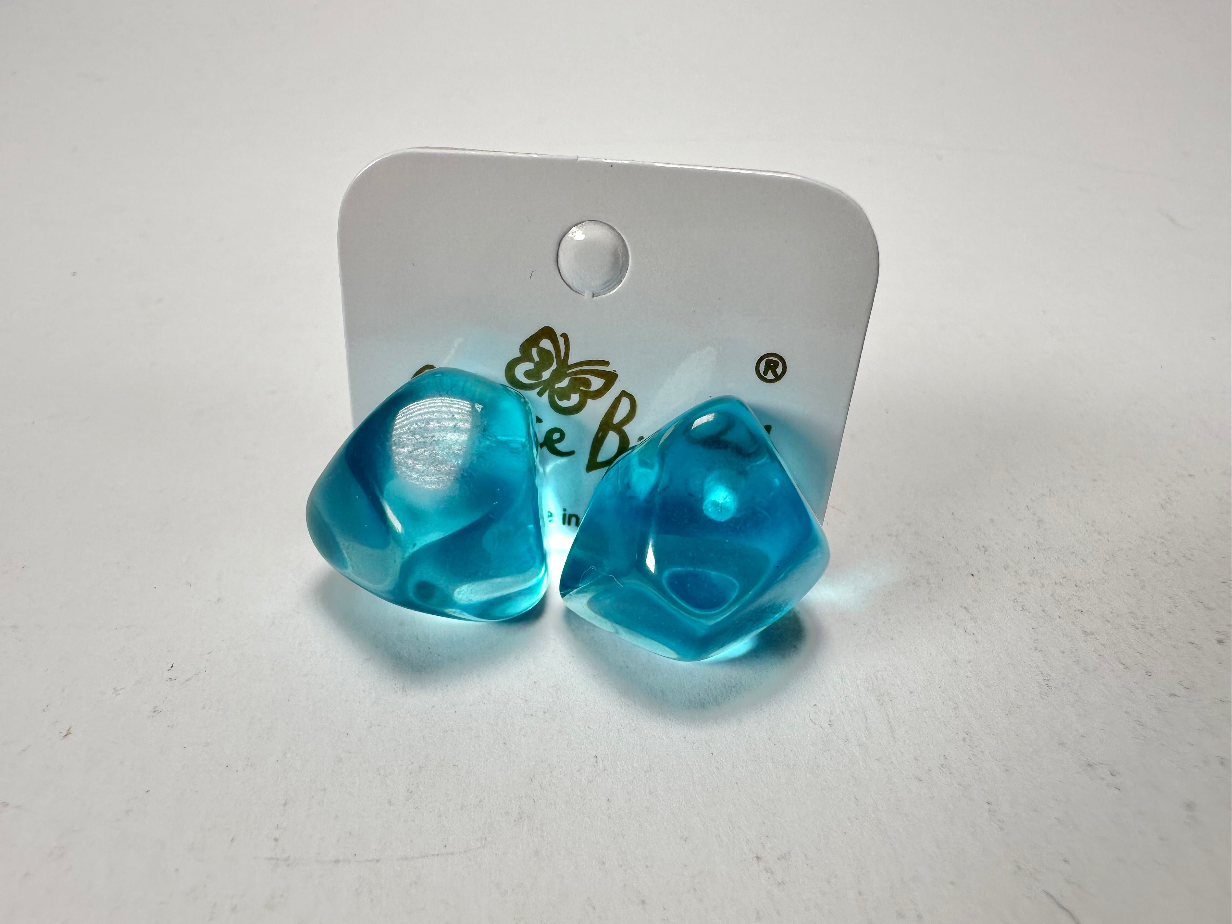 Jackie Brazil "Camille" Light Blue Transparent Abstract Resin Earrings ( E1053 )