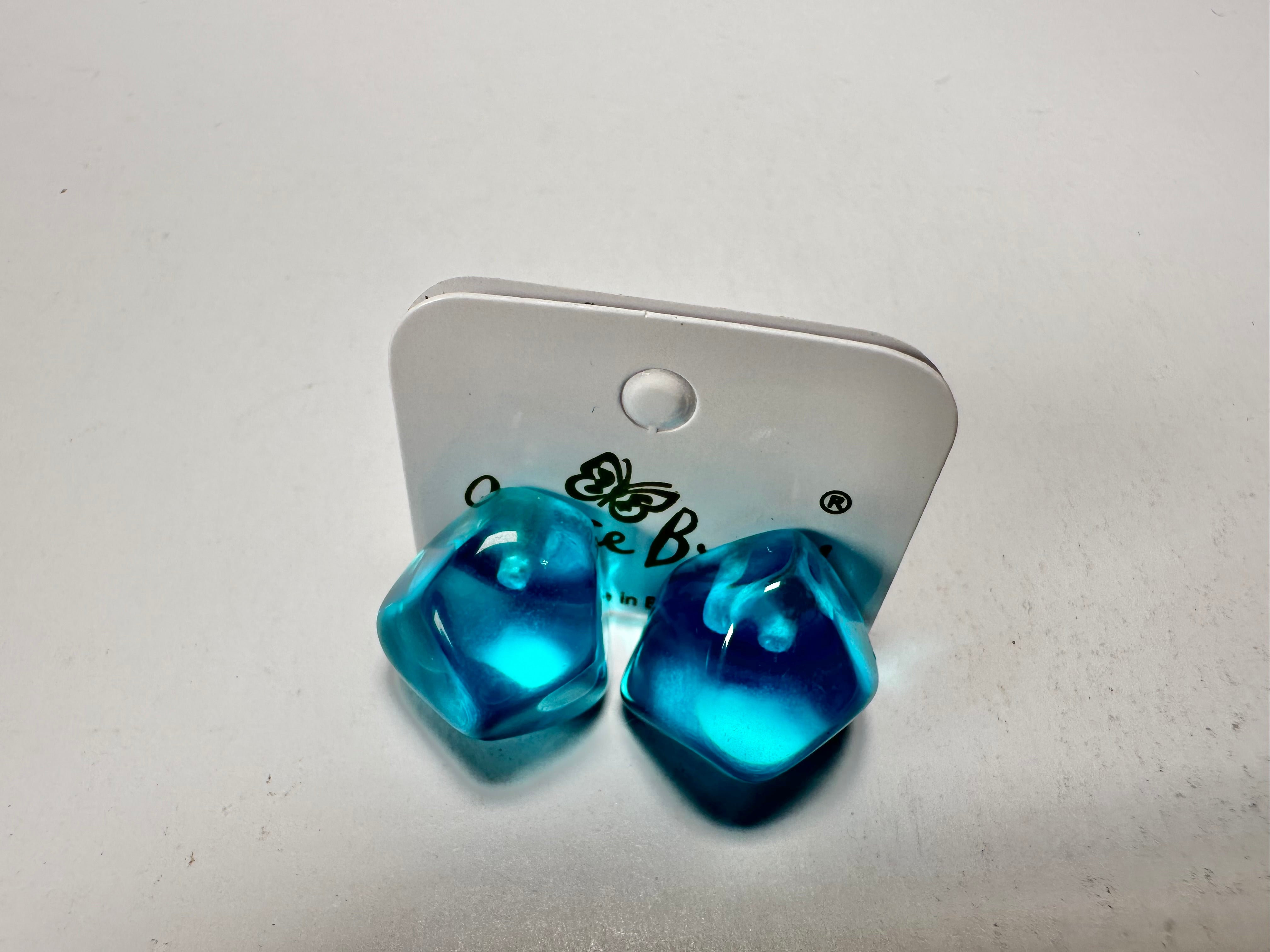 Jackie Brazil "Camille" Light Blue Transparent Abstract Resin Earrings ( E1053 )