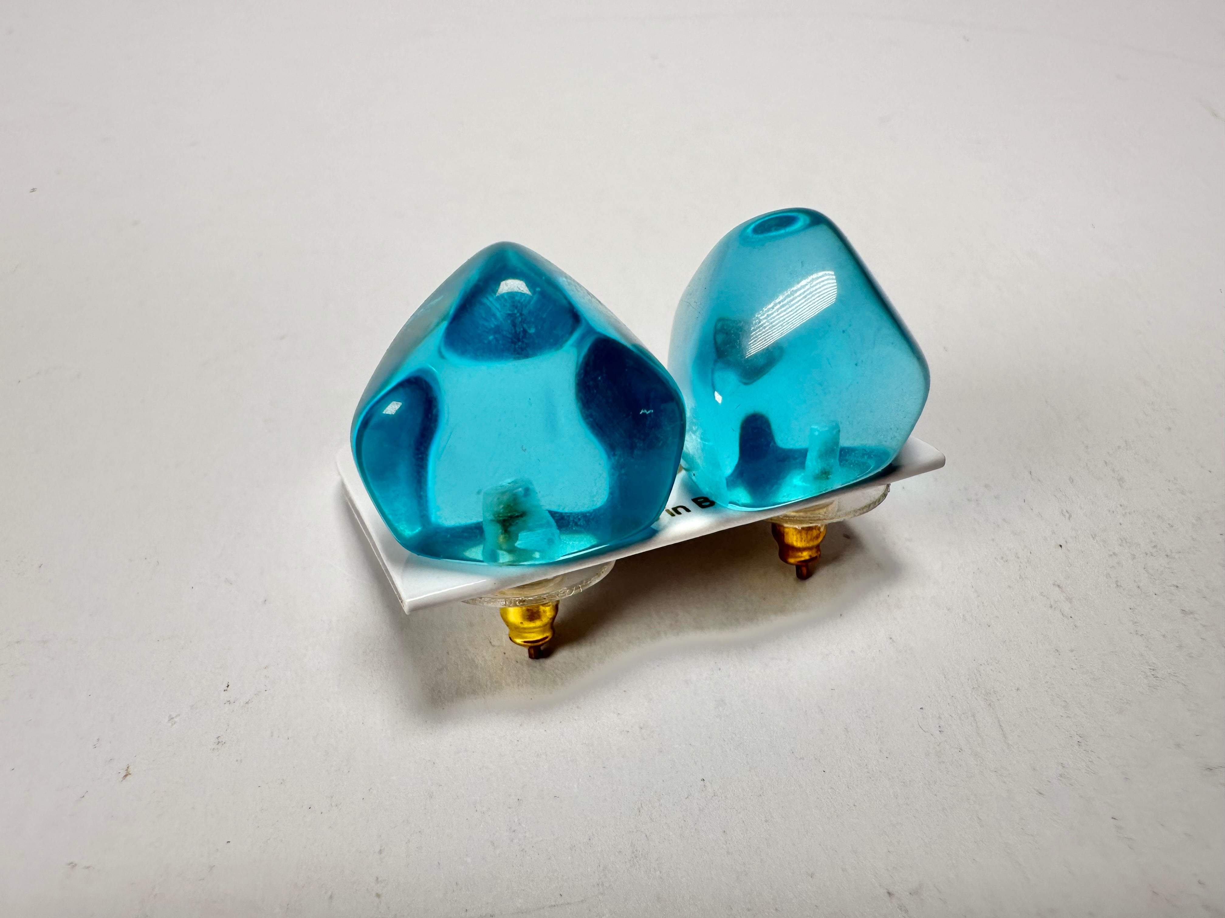 Jackie Brazil "Camille" Light Blue Transparent Abstract Resin Earrings ( E1053 )