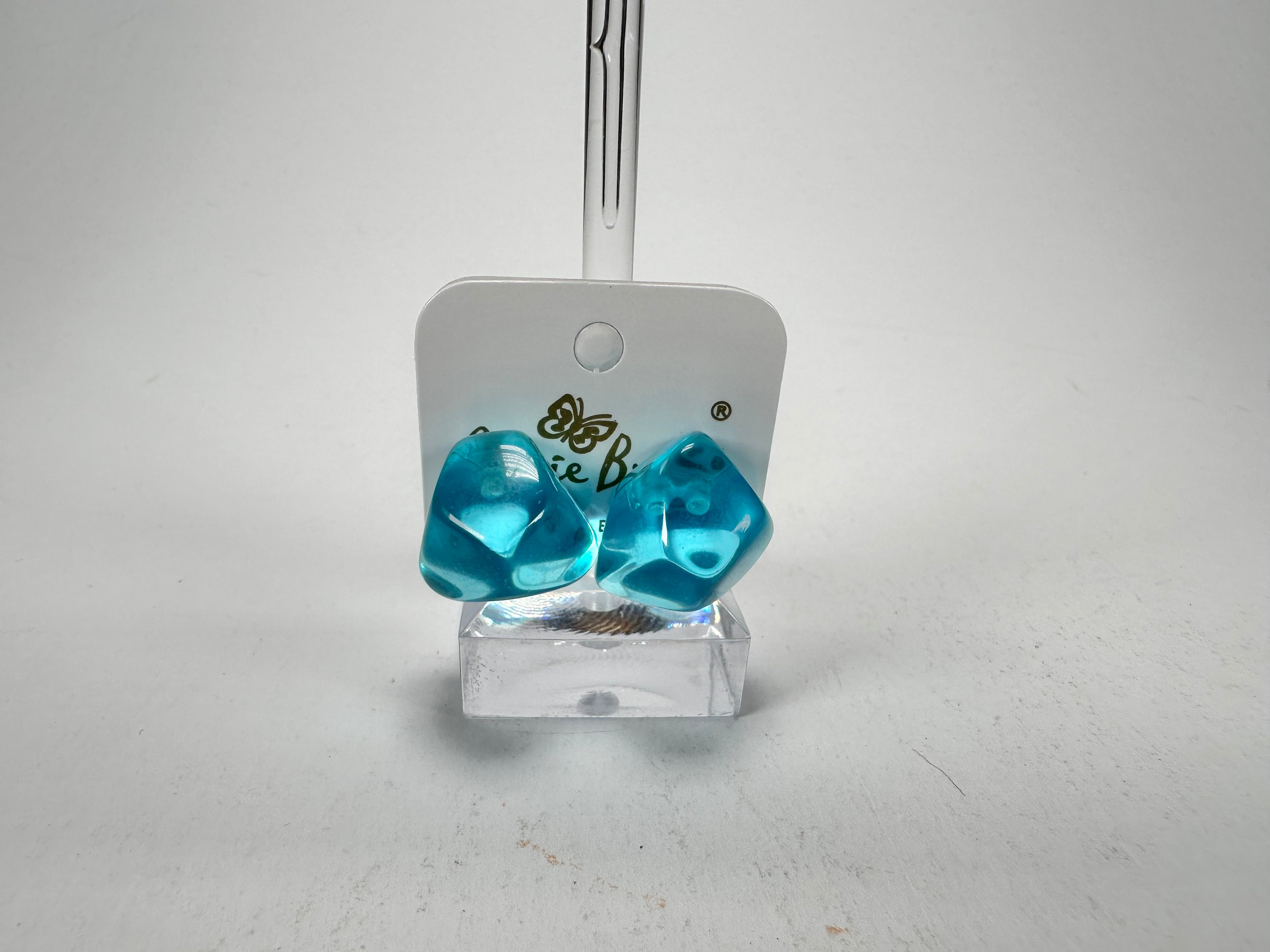Jackie Brazil "Camille" Light Blue Transparent Abstract Resin Earrings ( E1053 )