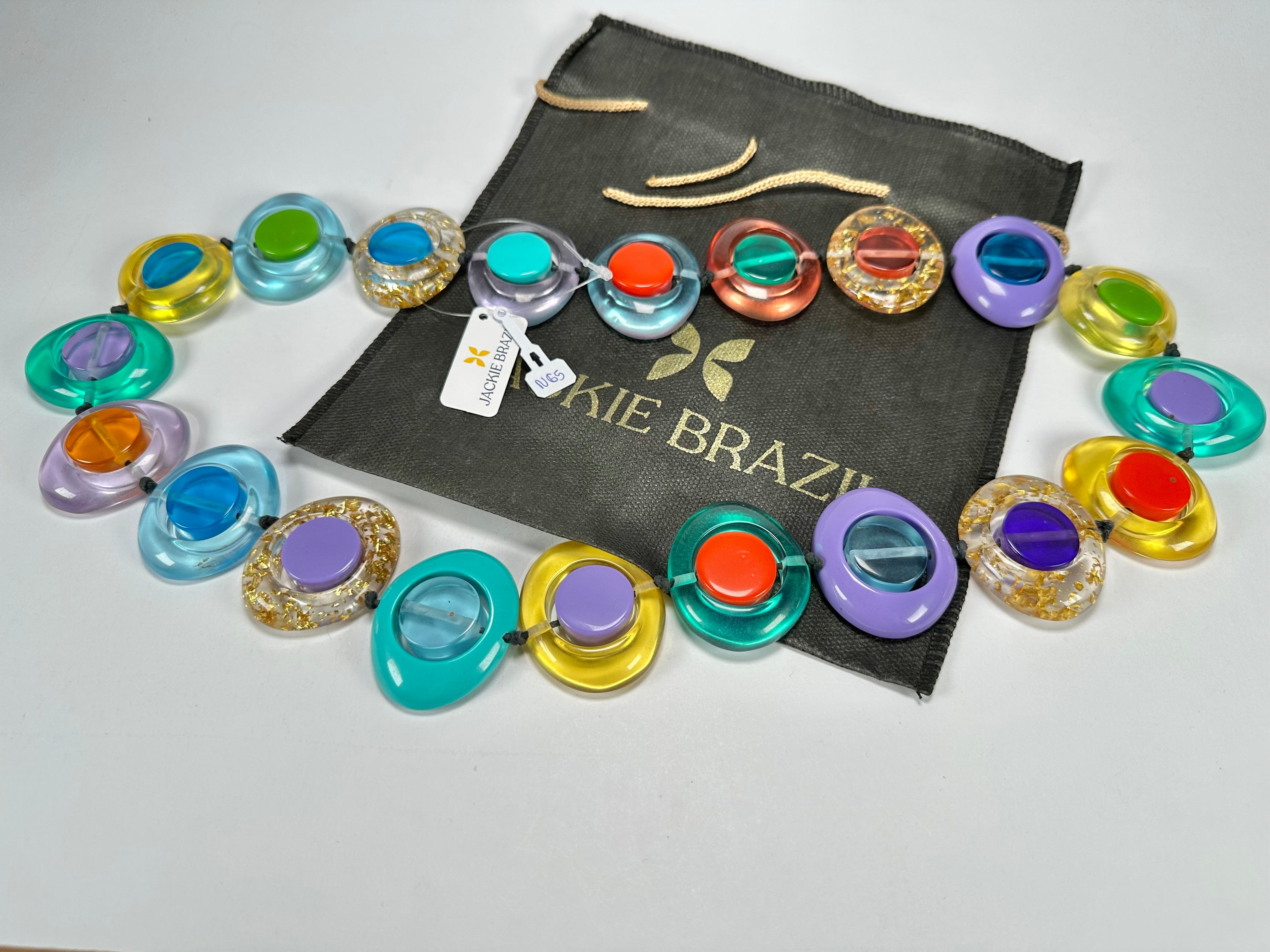 Jackie Brazil "Saturn" Transparent Paris Mix Disk and Cylinder Long 75cm Necklace ( N0065 )