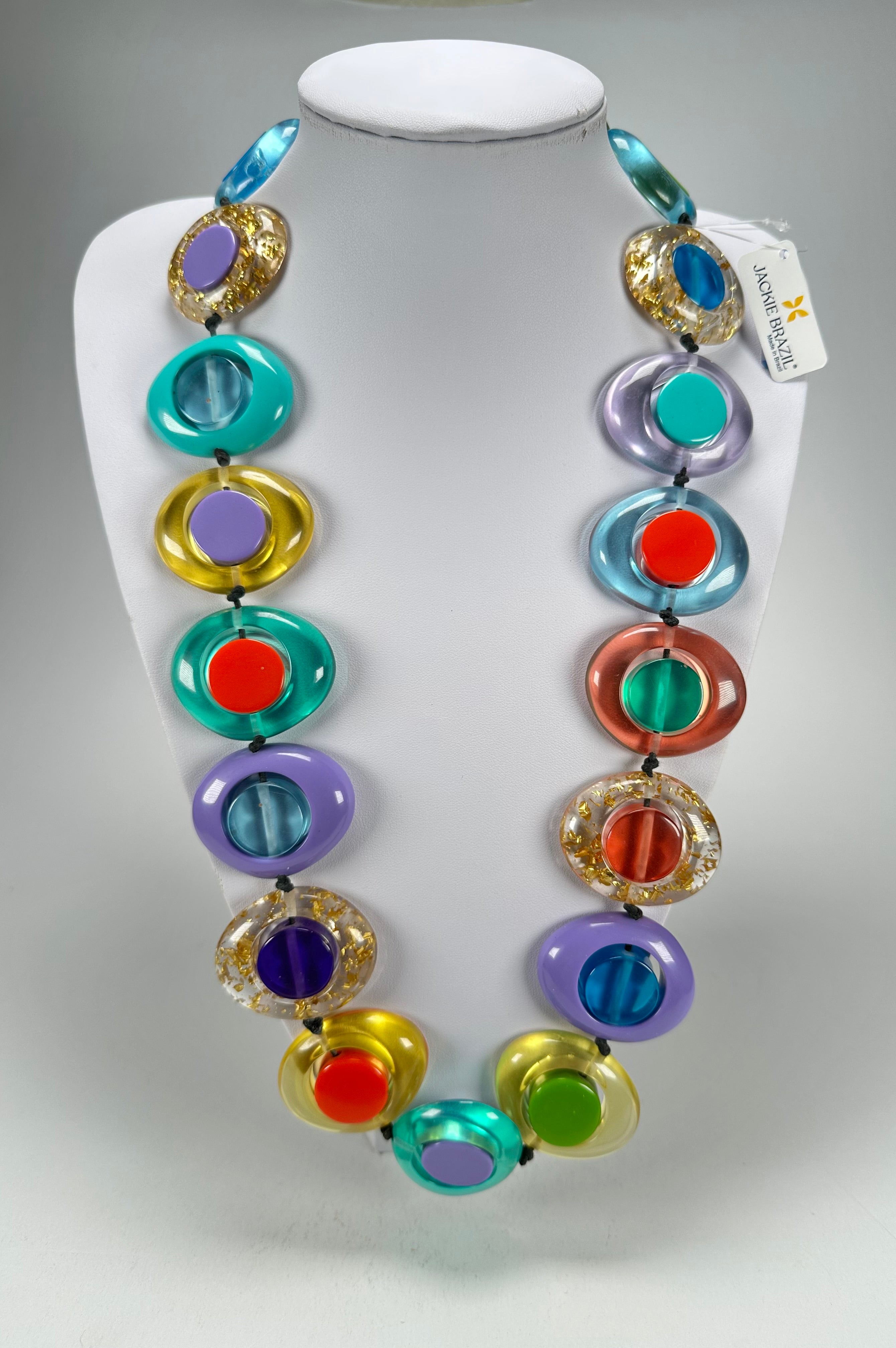 Jackie Brazil "Saturn" Transparent Paris Mix Disk and Cylinder Long 75cm Necklace ( N0065 )