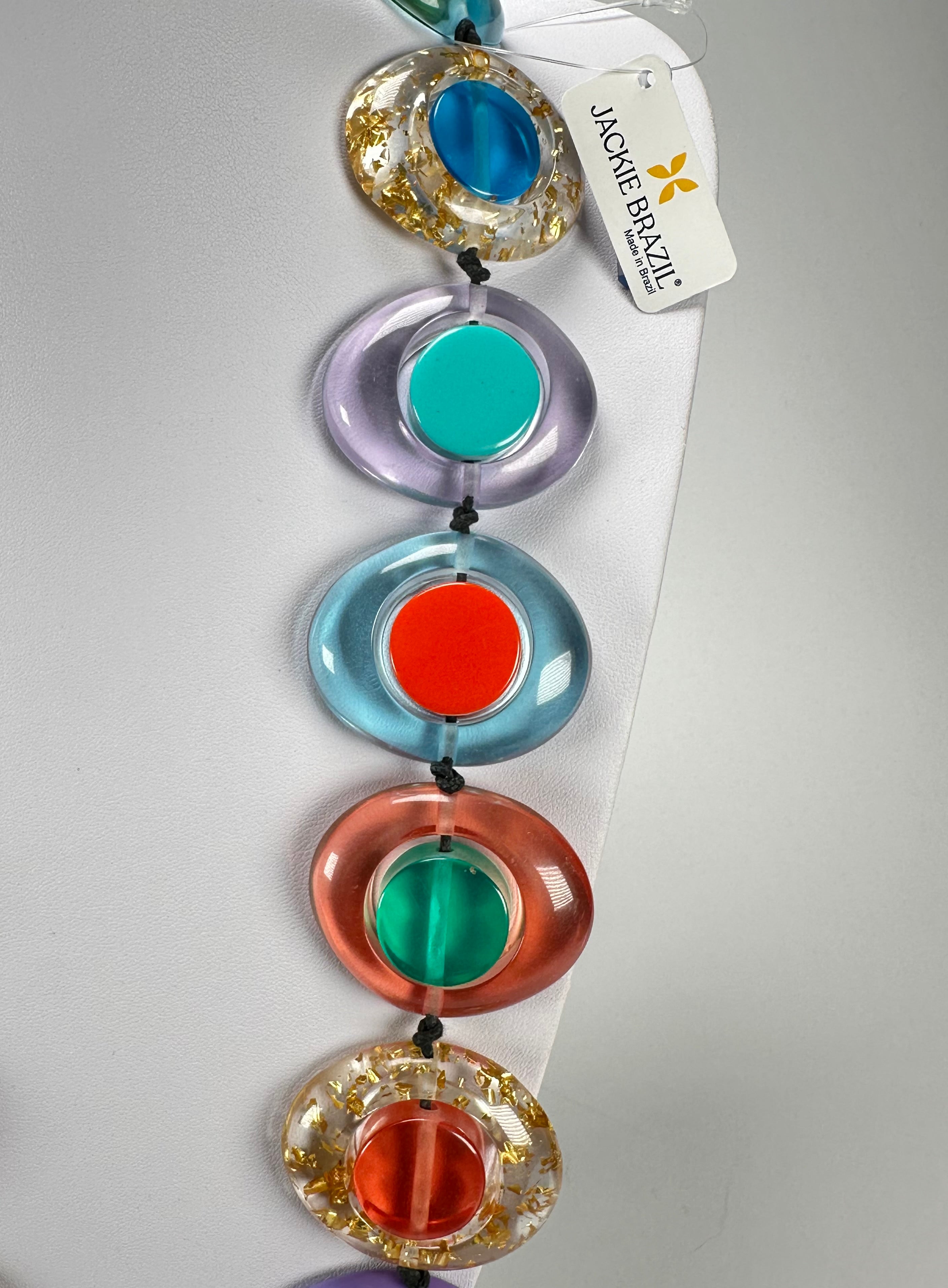 Jackie Brazil "Saturn" Transparent Paris Mix Disk and Cylinder Long 75cm Necklace ( N0065 )