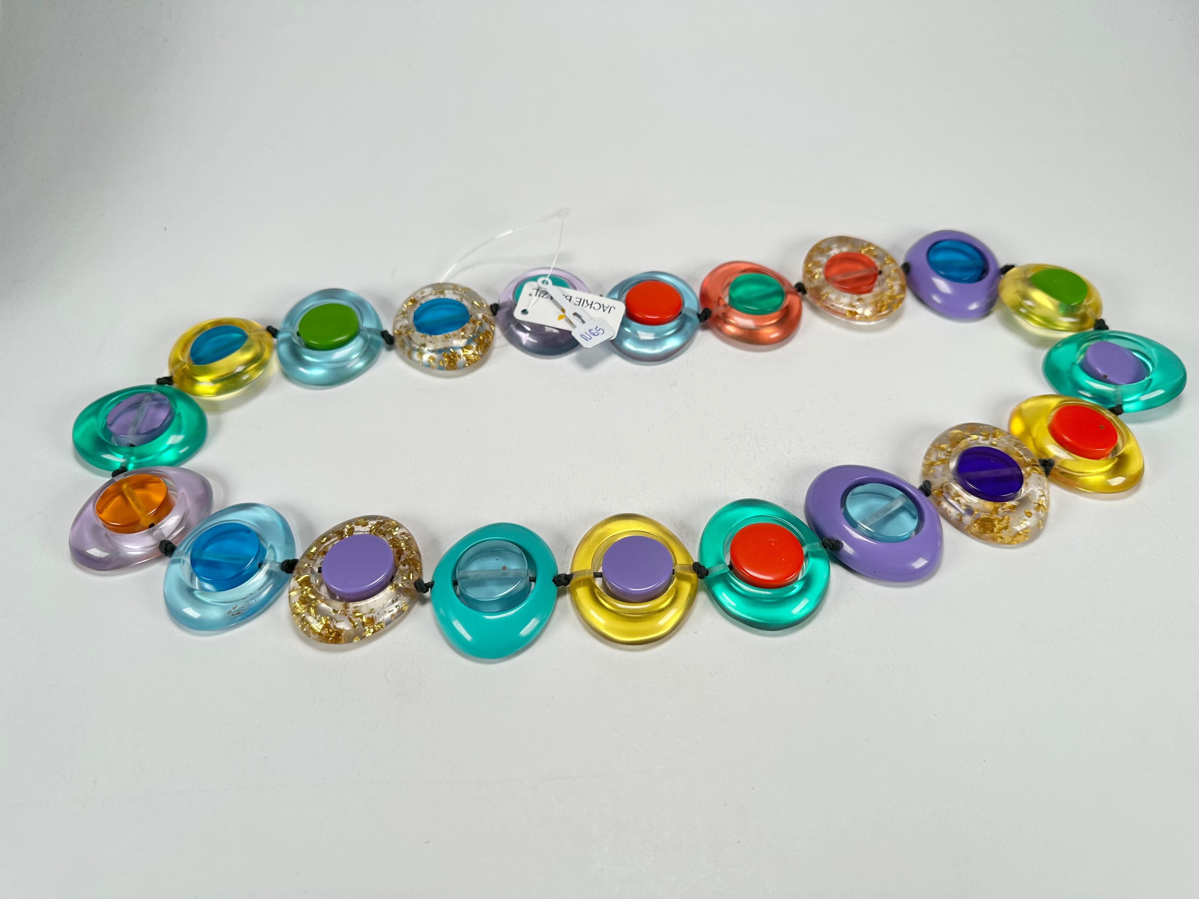 Jackie Brazil "Saturn" Transparent Paris Mix Disk and Cylinder Long 75cm Necklace ( N0065 )