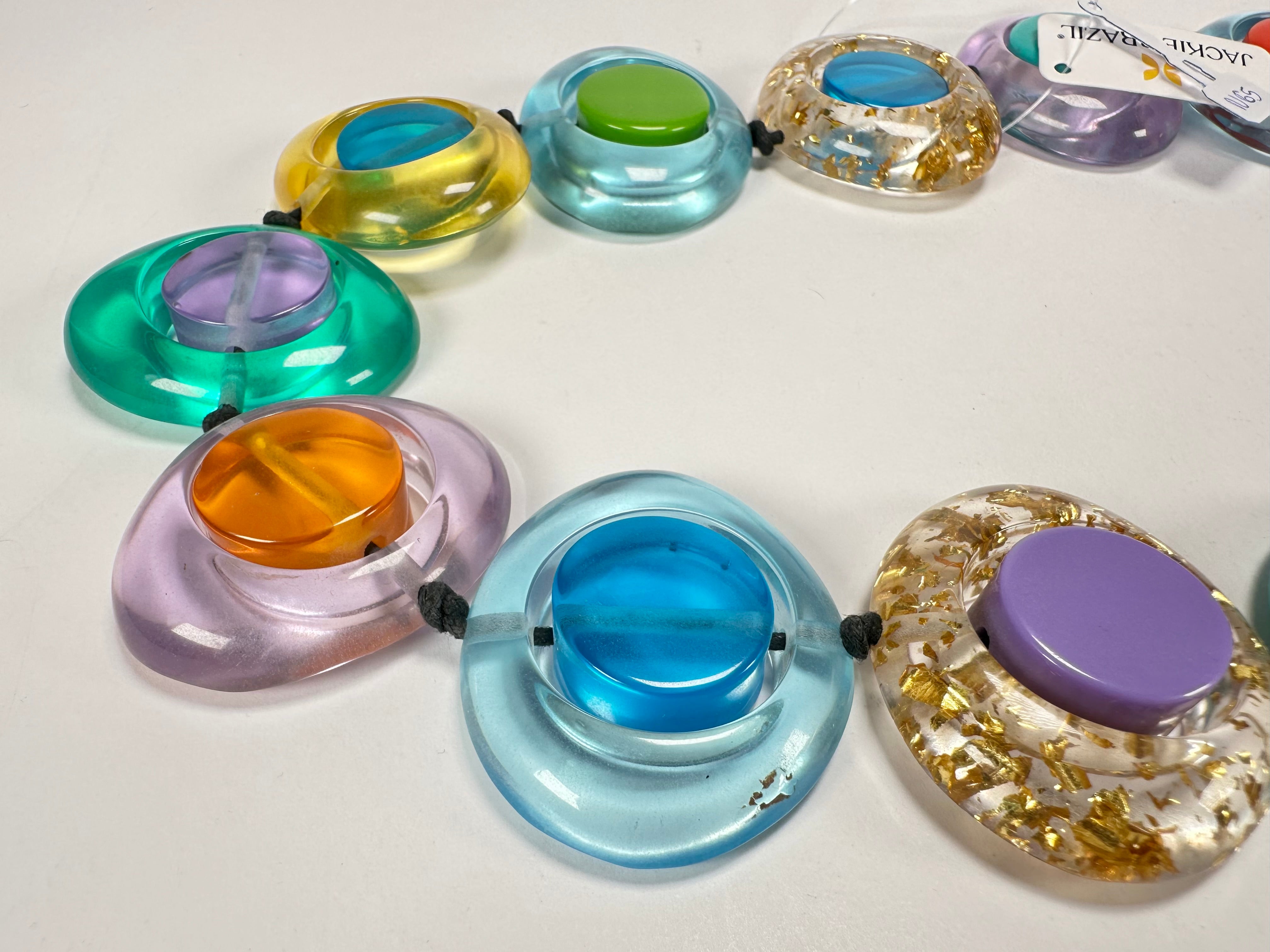 Jackie Brazil "Saturn" Transparent Paris Mix Disk and Cylinder Long 75cm Necklace ( N0065 )