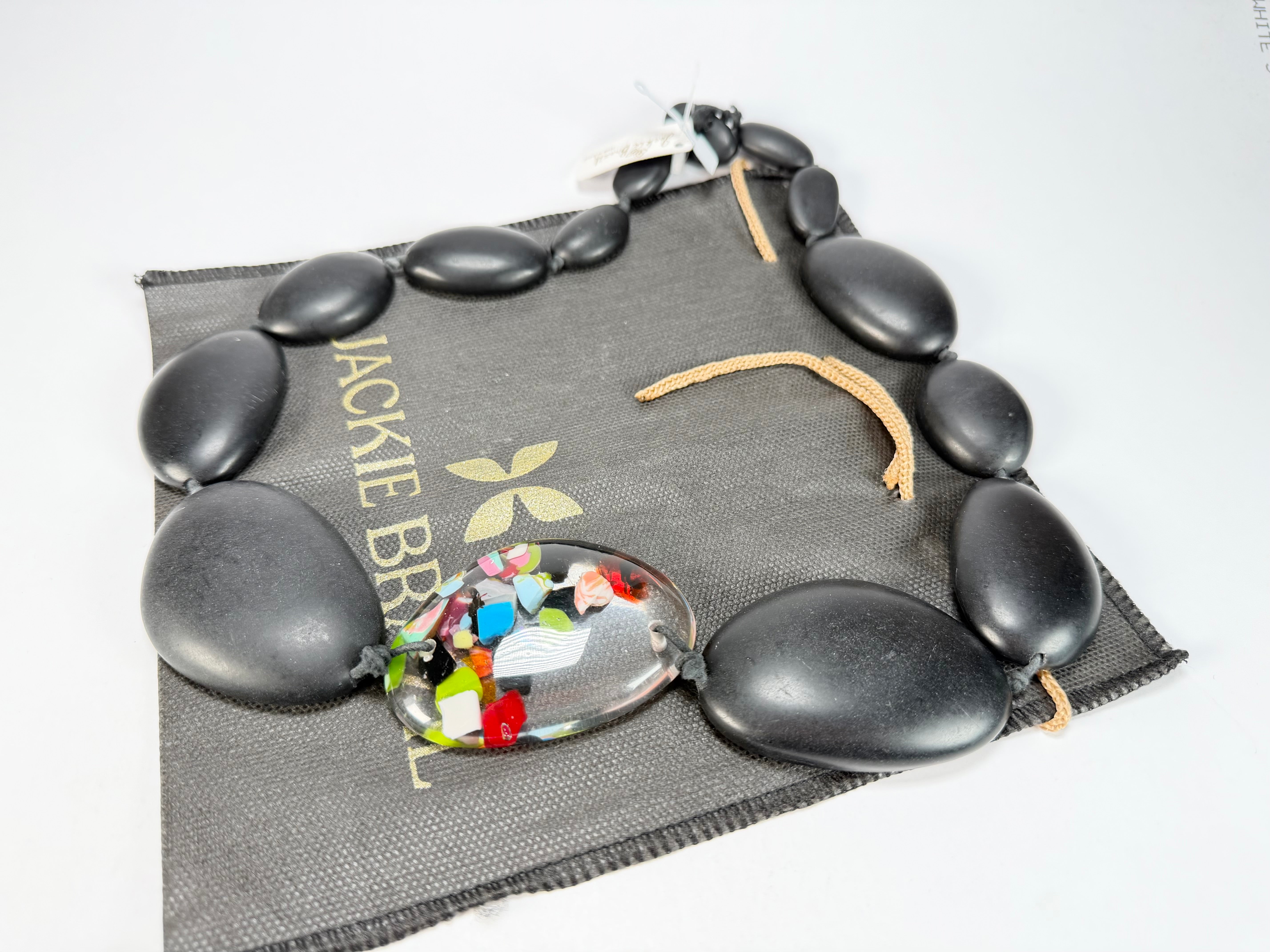 Jackie Brazil "Matt Black & Cascade" Long Flat Riverstones 65cm Necklace ( N3700 )