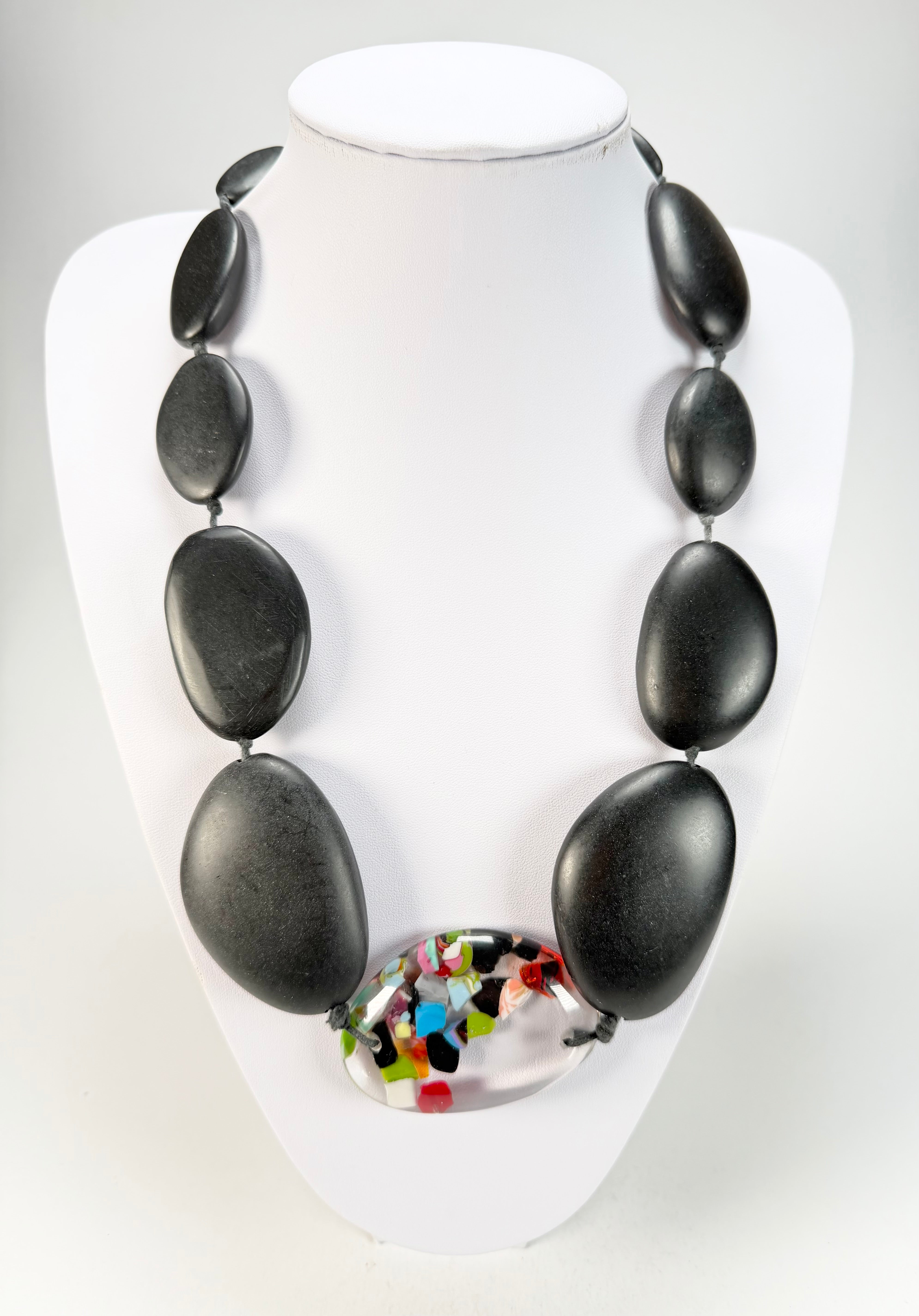 Jackie Brazil "Matt Black & Cascade" Long Flat Riverstones 65cm Necklace ( N3700 )