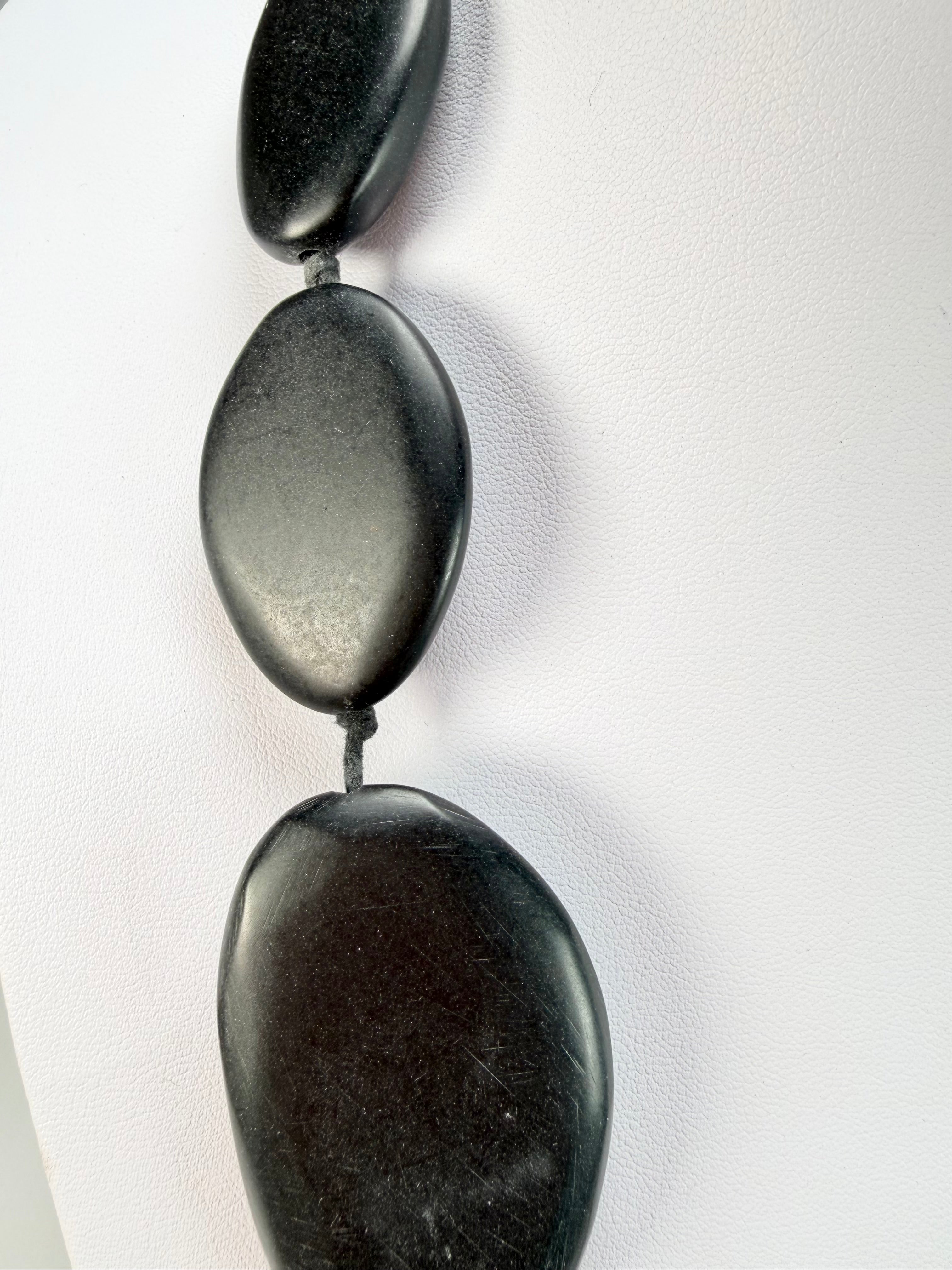 Jackie Brazil "Matt Black & Cascade" Long Flat Riverstones 65cm Necklace ( N3700 )