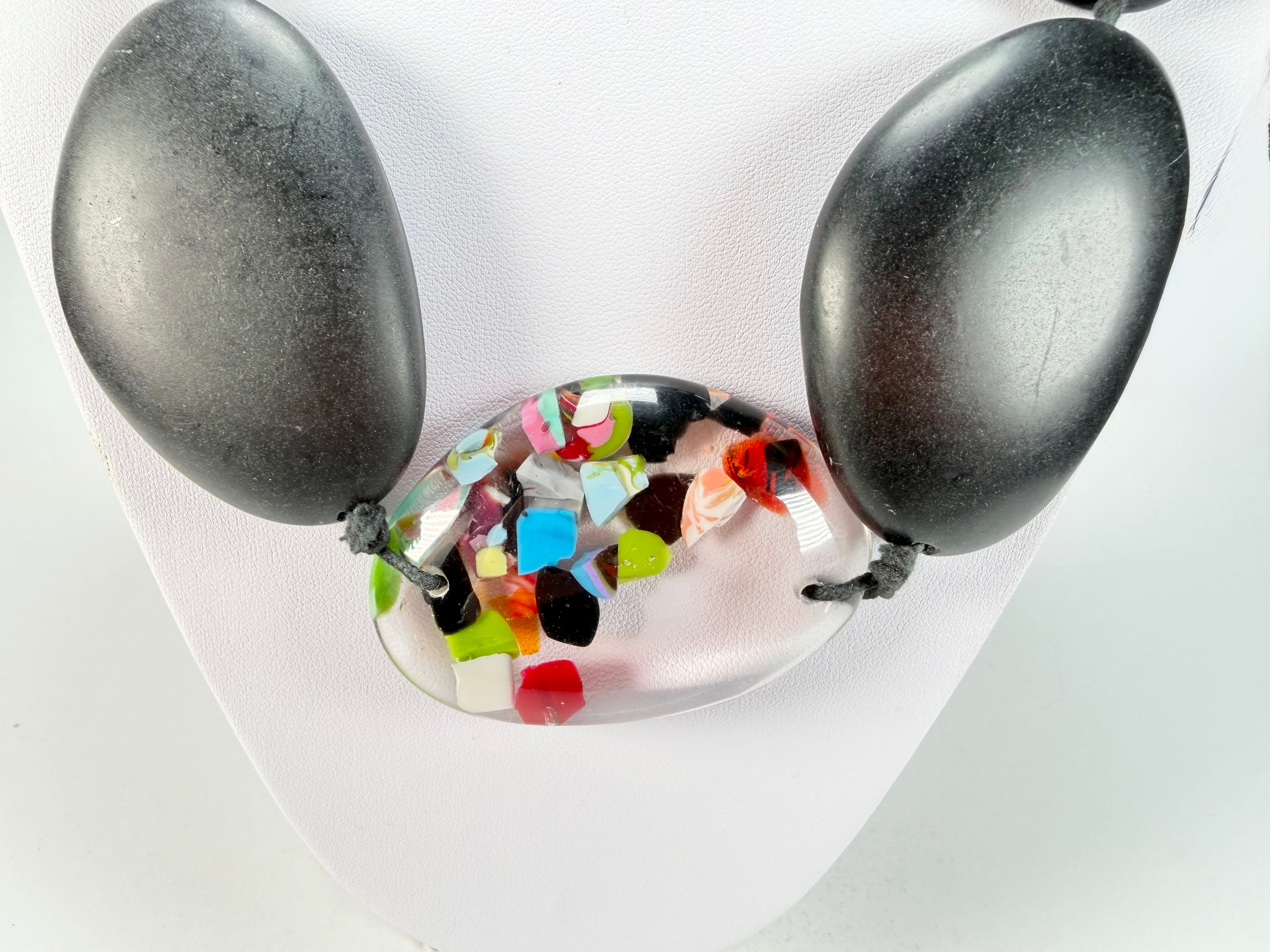 Jackie Brazil "Matt Black & Cascade" Long Flat Riverstones 65cm Necklace ( N3700 )