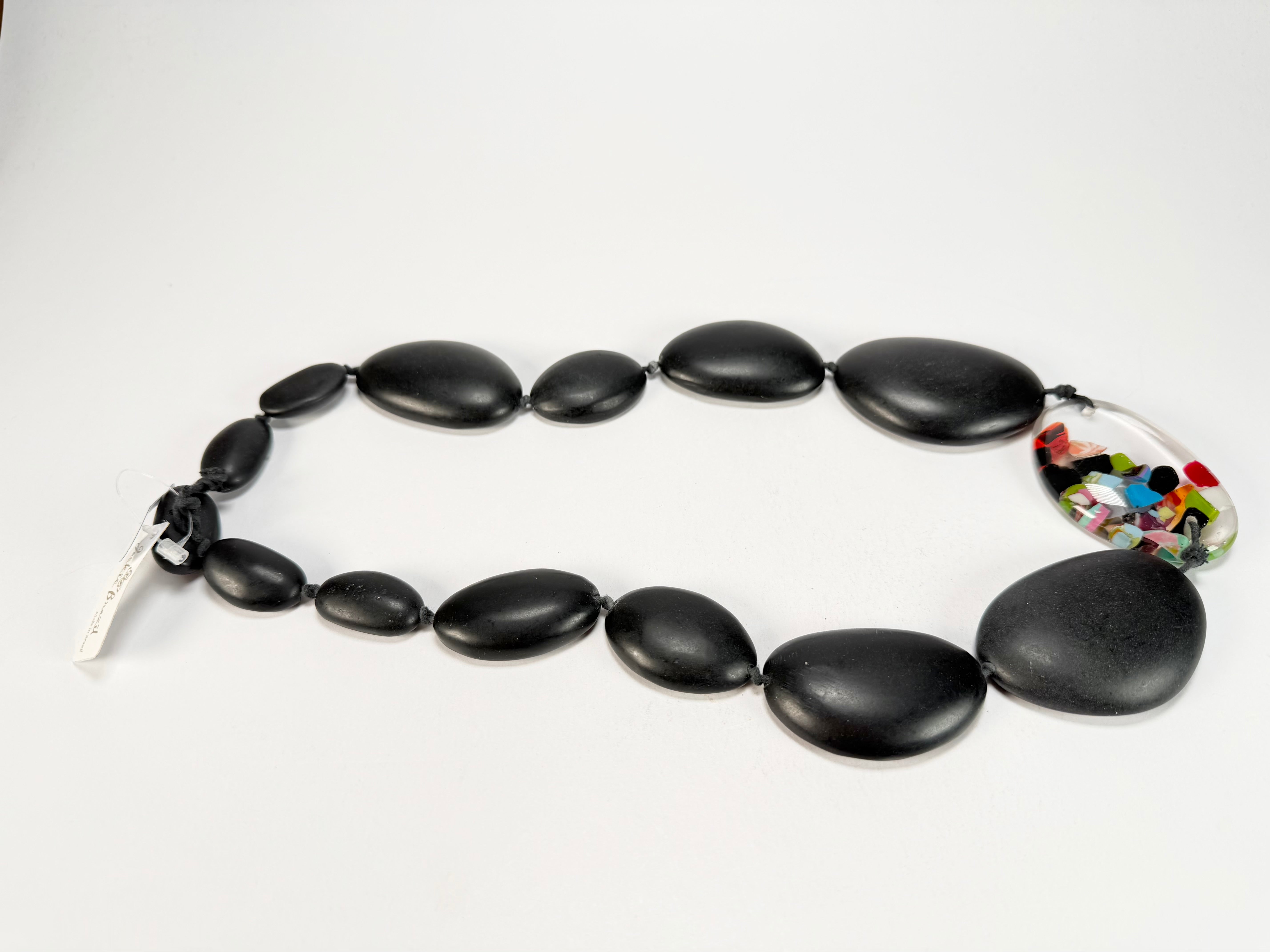 Jackie Brazil "Matt Black & Cascade" Long Flat Riverstones 65cm Necklace ( N3700 )